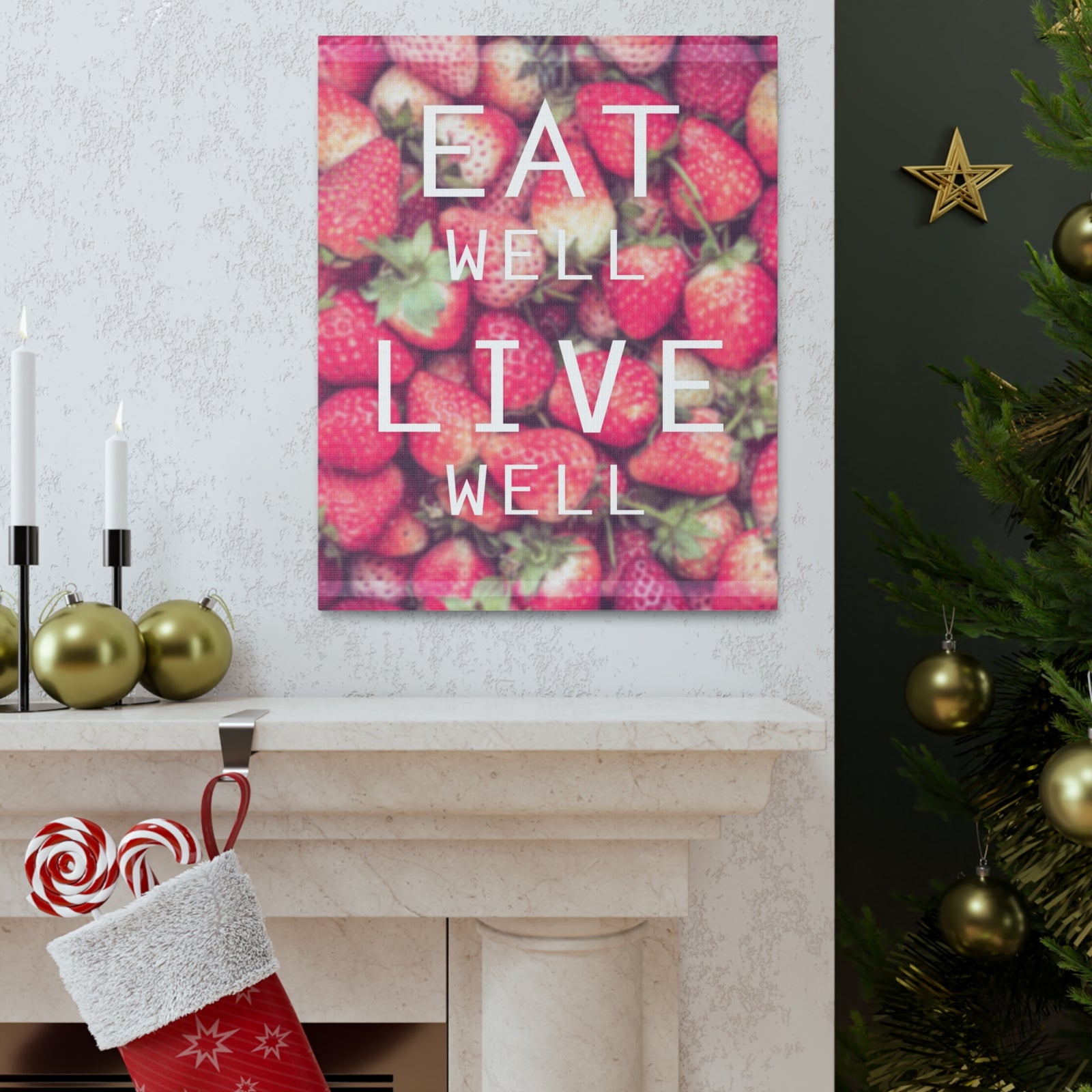 Inspirational Quote Canvas Eat Well Live Well Motivational Print Ready to Hang Artwork-Express Your Love Gifts
