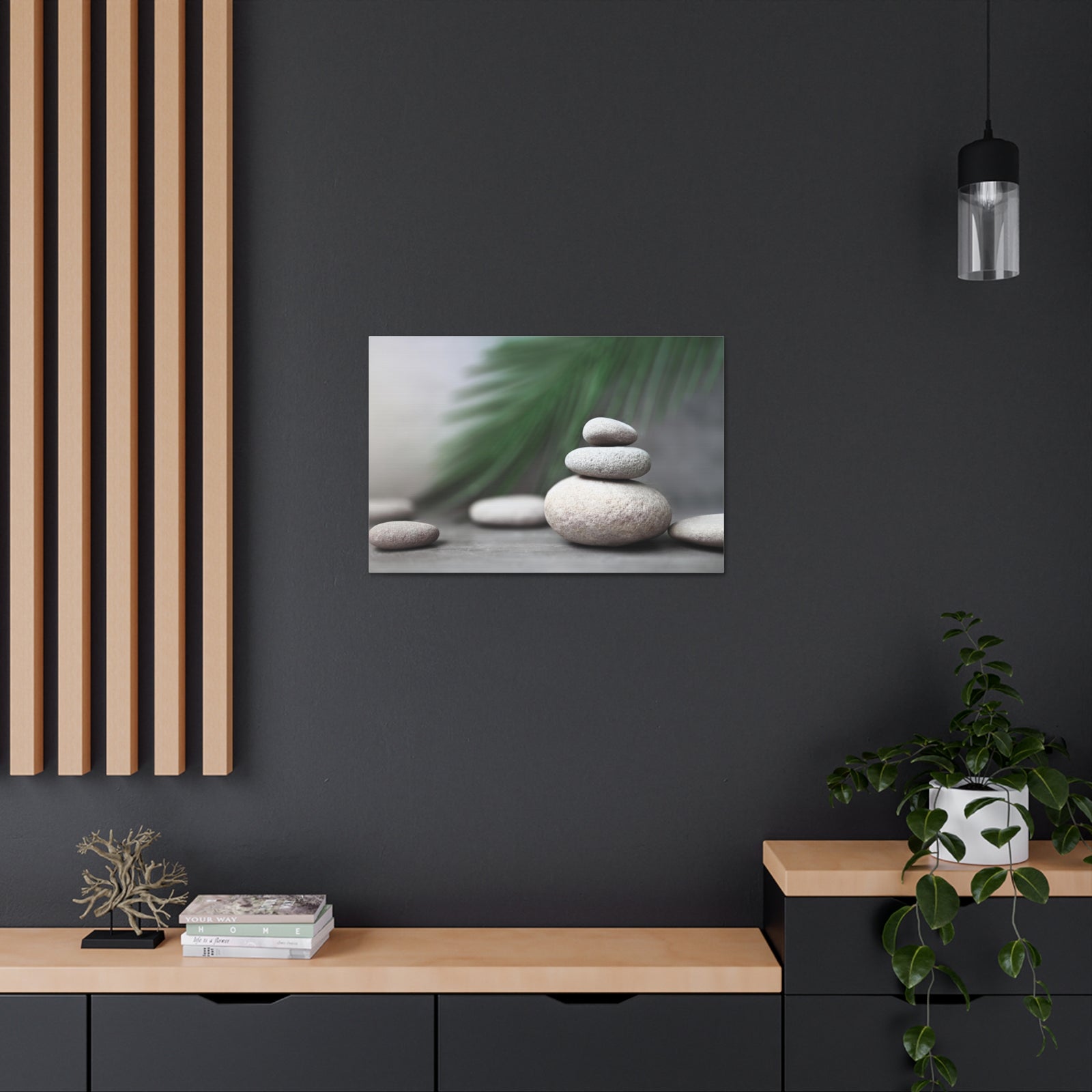 Spa Stones with Palm Forest Floral Nature Photography Canvas Wall Art for Home Decor Ready-to-Hang-Express Your Love Gifts