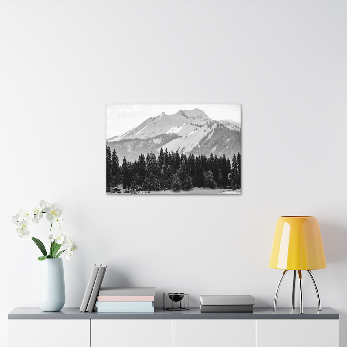 Winter Forest Mountain Black And White Nature Wilderness Photography Canvas Wall Art for Home Decor Ready-to-Hang-Express Your Love Gifts