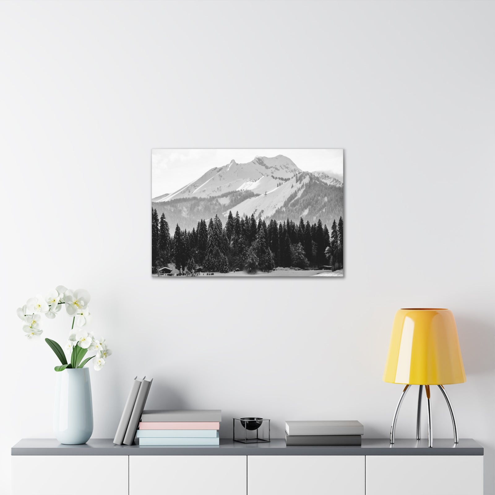 Winter Forest Mountain Black And White Nature Wilderness Photography Canvas Wall Art for Home Decor Ready-to-Hang-Express Your Love Gifts