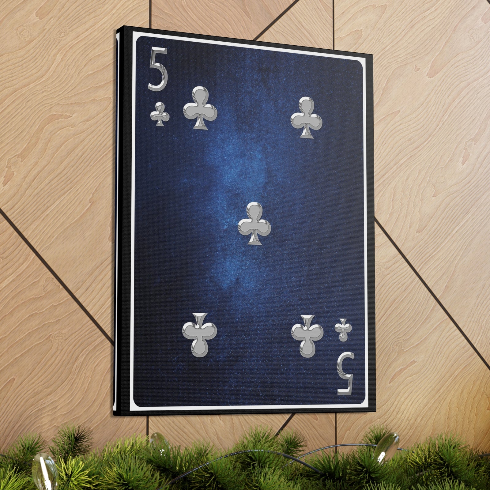 Five Of Clubs Space Background Playing Card Canvas Wall Art for Home Decor Ready-to-Hang-Express Your Love Gifts