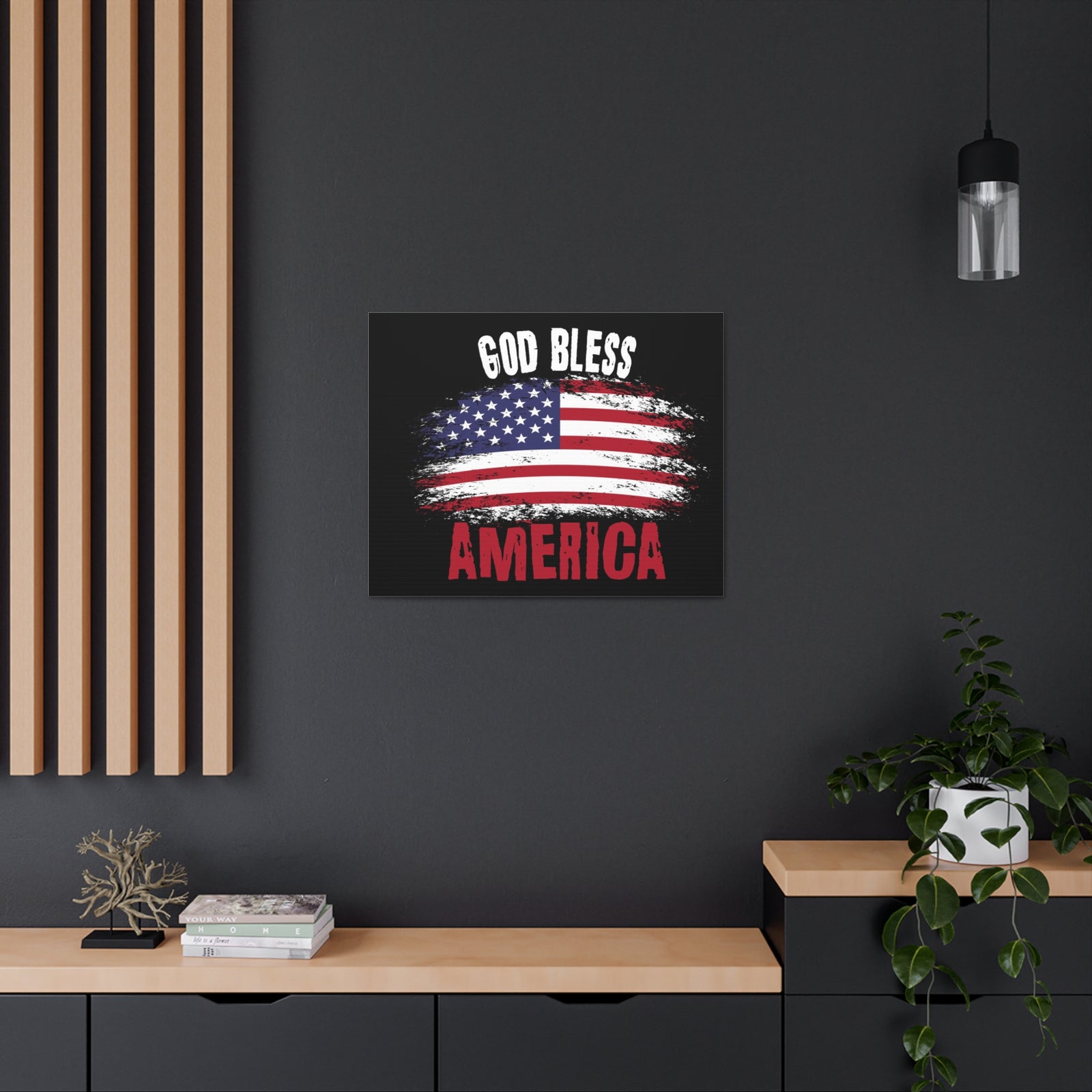 God Bless America On Black Background Canvas Wall Art for Home Decor Ready-to-Hang-Express Your Love Gifts