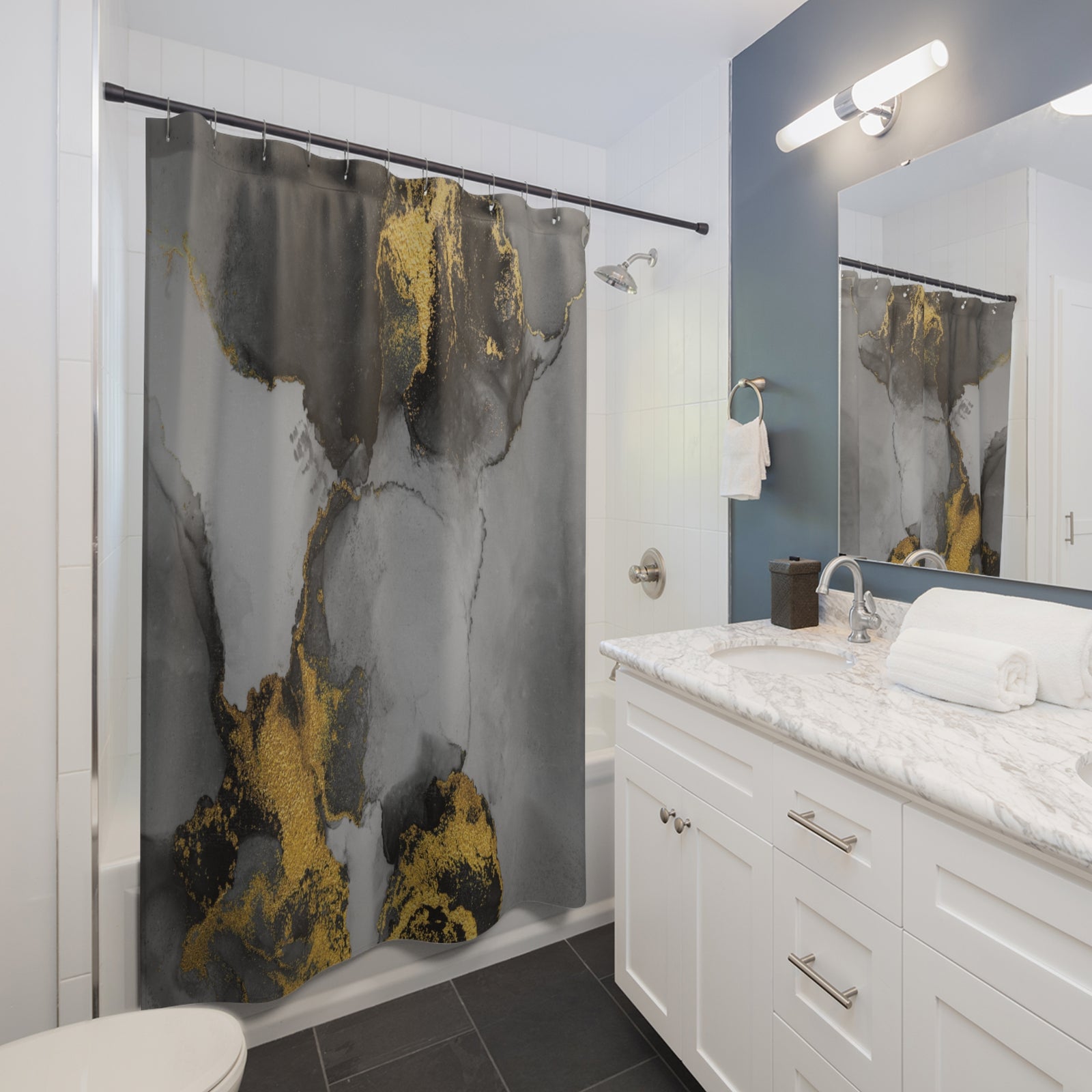 Marble Liquid Ink Shower Curtain 71" x 74"-Express Your Love Gifts