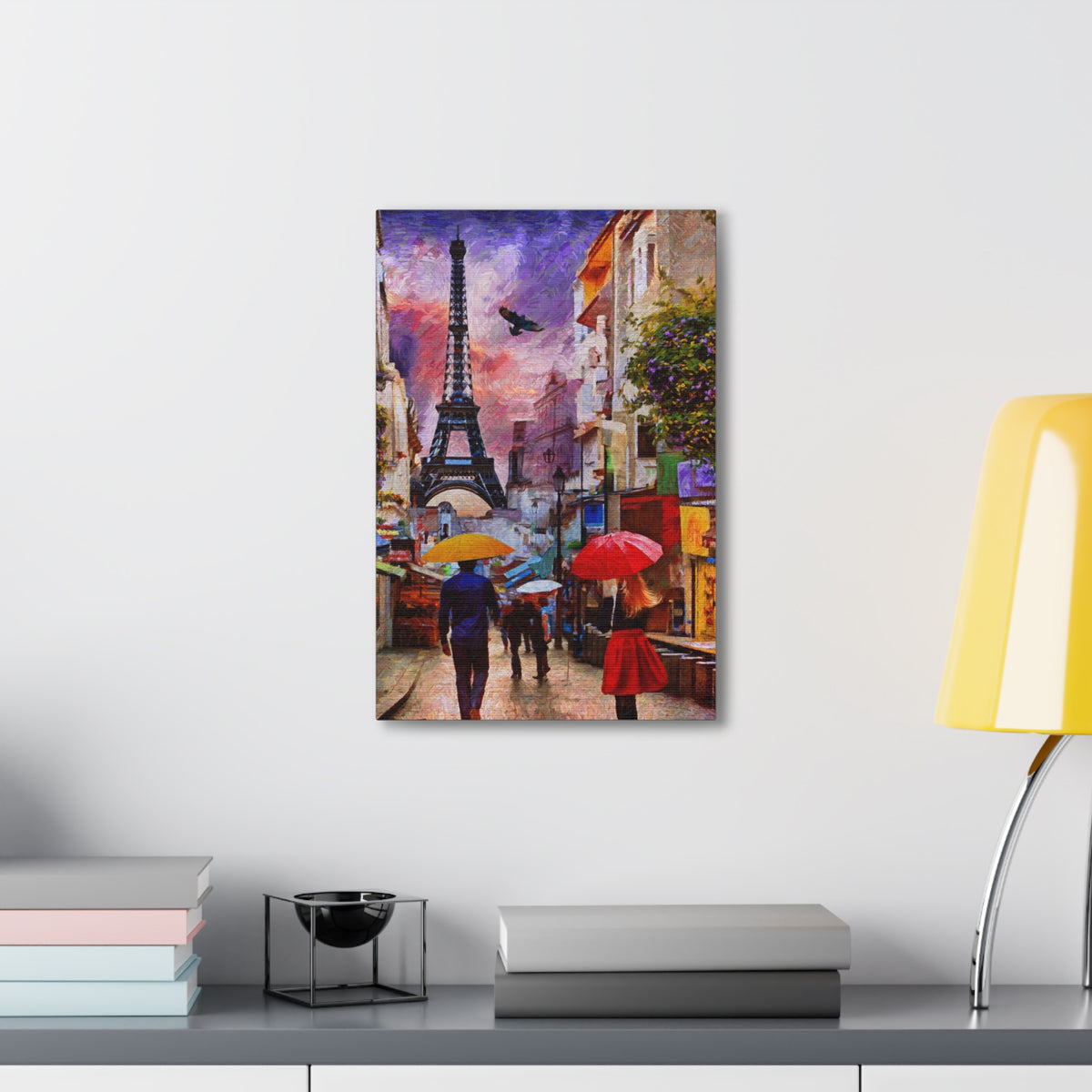 Paris Romantic Couple Red Umbrella Eiffel Tower France Canvas Artwork High-Quality Breathtaking French City for Home Decor Ready to Hang-Express Your Love Gifts