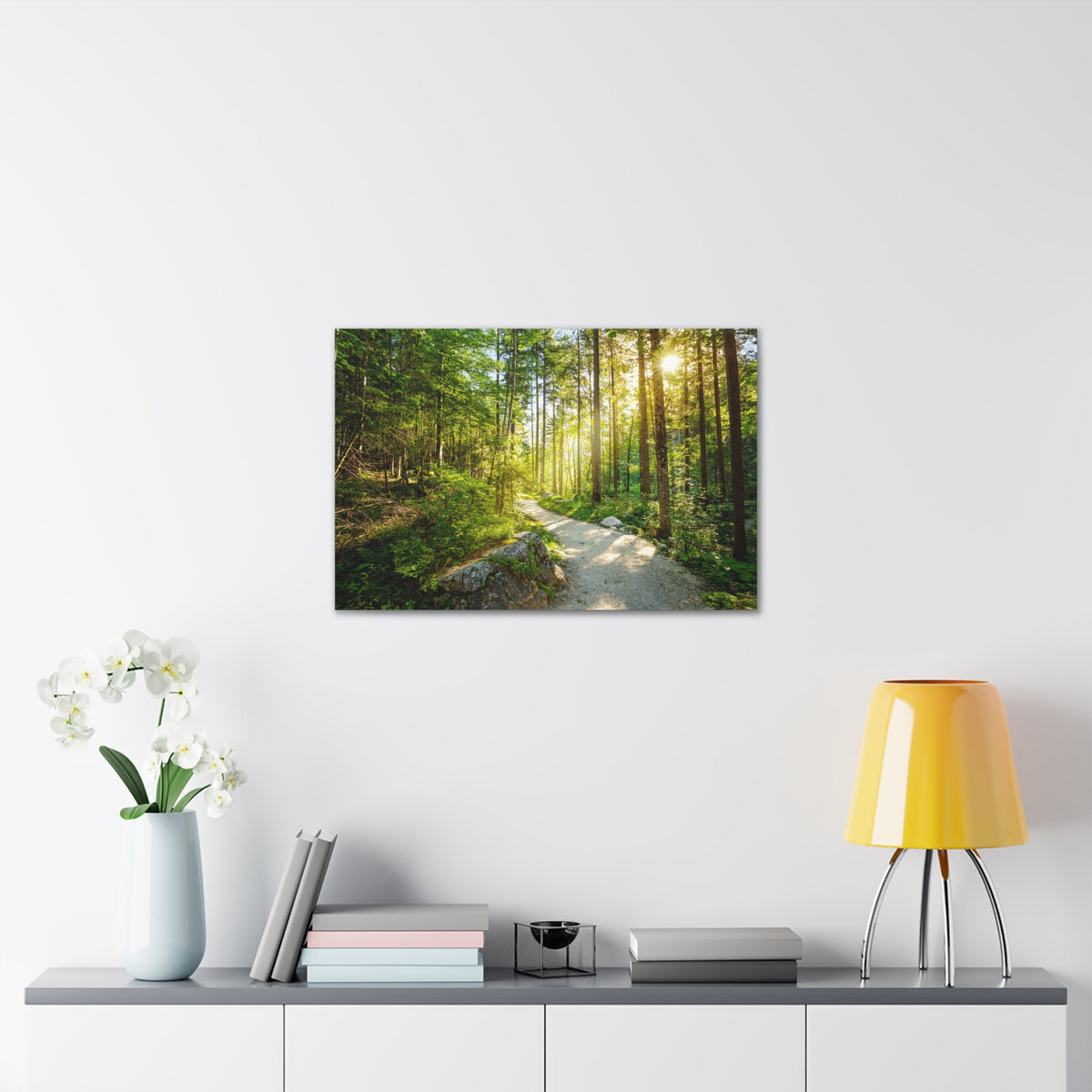 Sunlight Passing Through Green Forest Path Nature Wilderness Photography Canvas Wall Art for Home Decor Ready-to-Hang-Express Your Love Gifts