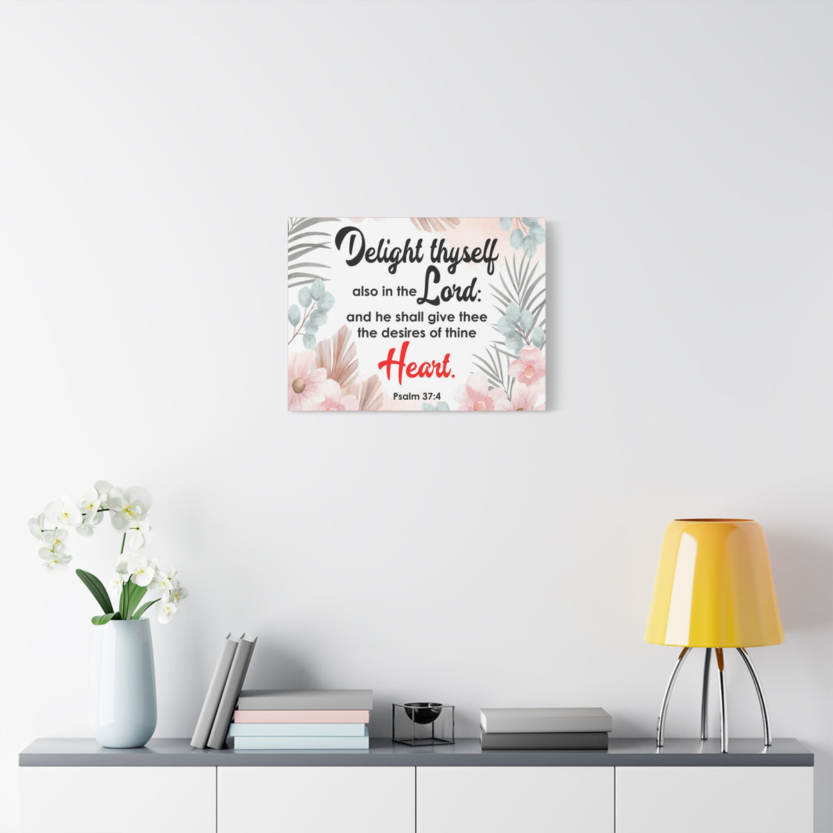 Scripture Canvas Delight Thyself Psalm 37:4 Wall Art Bible Verse Print Ready to Hang-Express Your Love Gifts