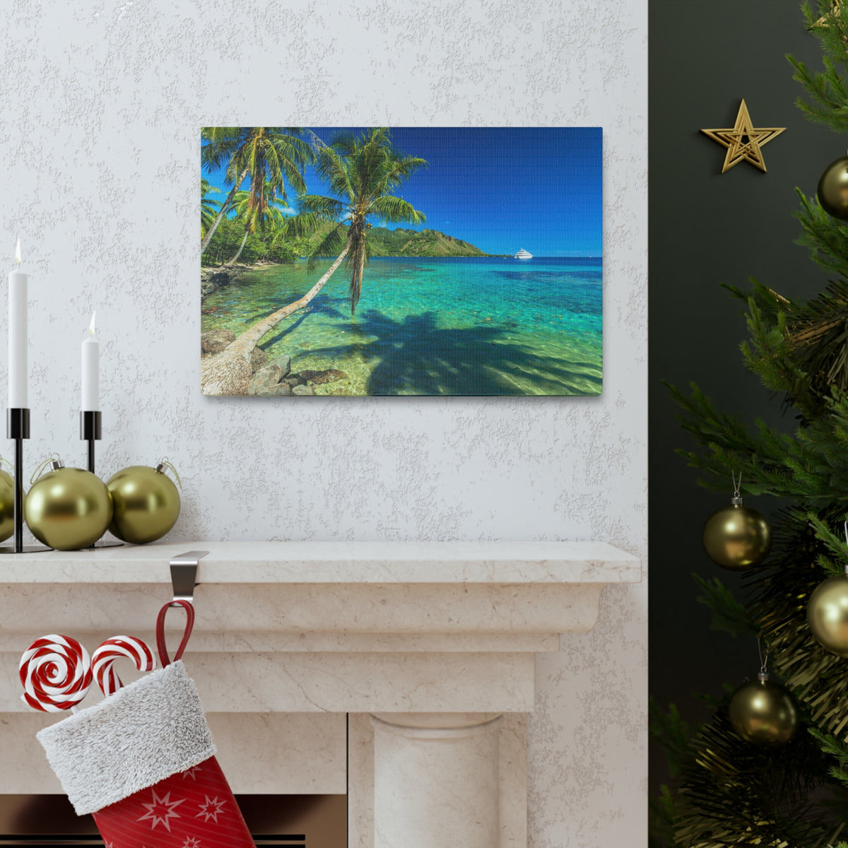Palm Trees Quiet Beach Ocean Canvas Wall Art for Home Decor Ready-to-Hang-Express Your Love Gifts