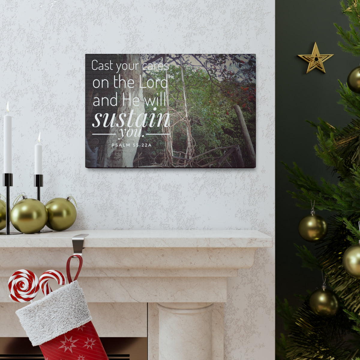 Scripture Walls He Will Sustain You Psalm 55:22 Bible Verse Canvas Christian Wall Art Ready to Hang-Express Your Love Gifts