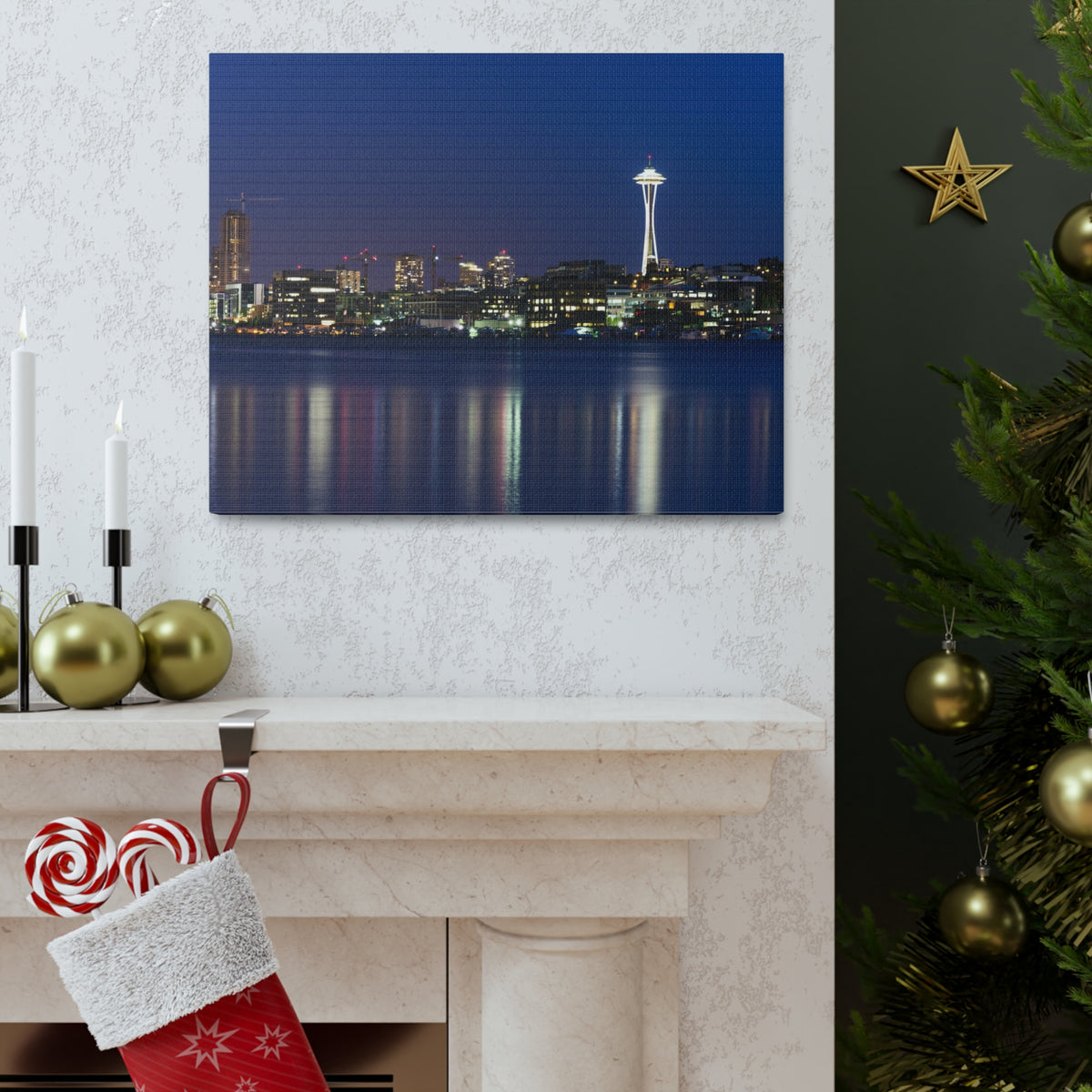 Seattle Night Skyline Canvas Artwork High-Quality Breathtaking Stunning Cityscape for Home Decor Ready to Hang-Express Your Love Gifts
