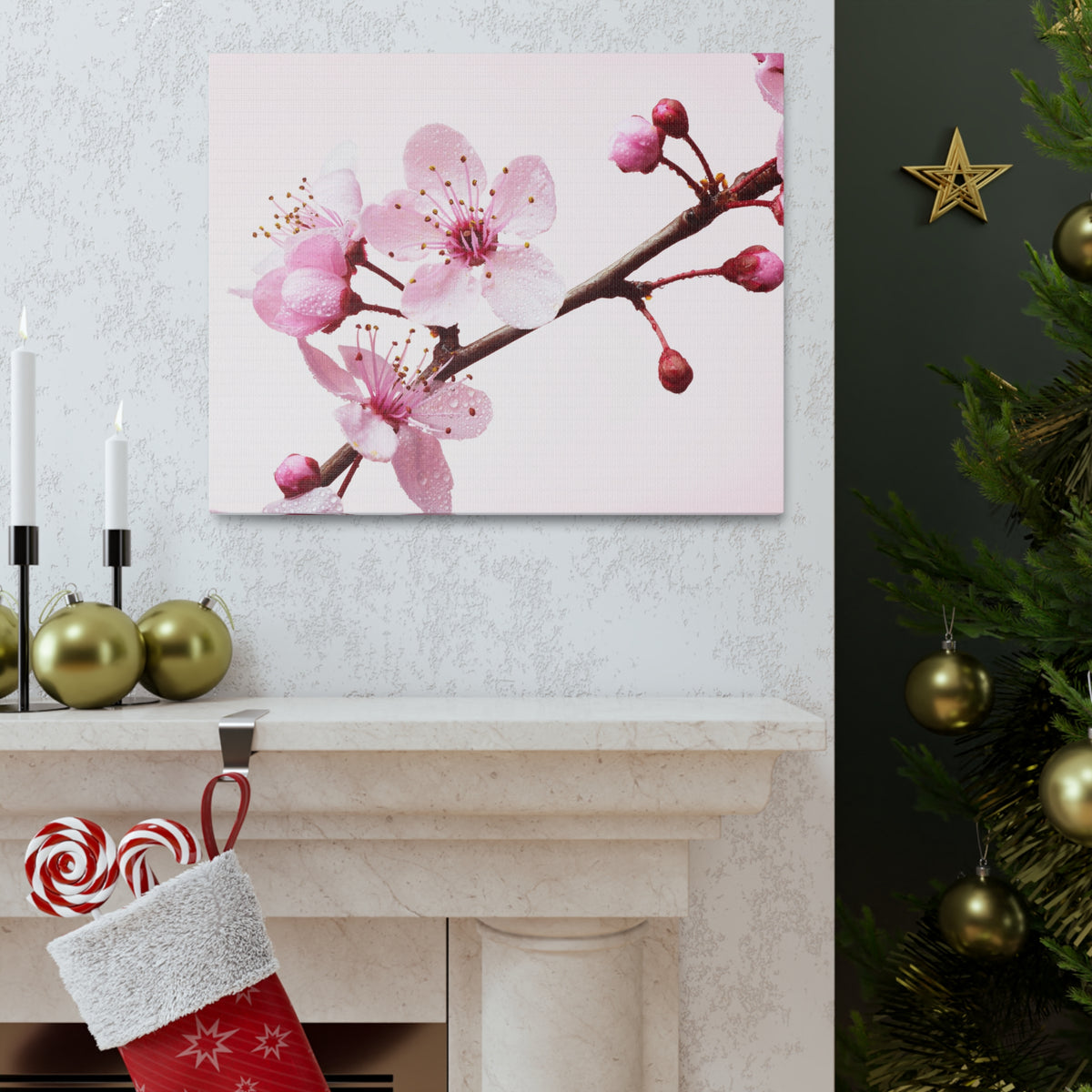 Cherry Blossom Branch Forest Floral Nature Photography Canvas Wall Art for Home Decor Ready-to-Hang-Express Your Love Gifts