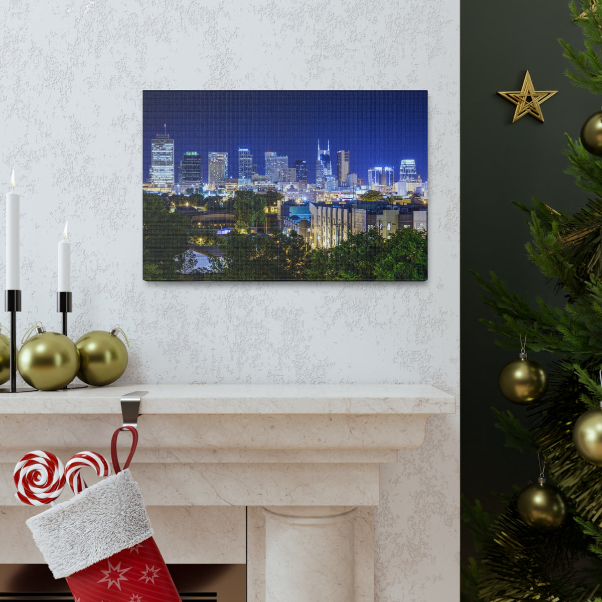 Nashville Night Skyline Canvas Artwork High-Quality Breathtaking Stunning Cityscape for Home Decor Ready to Hang-Express Your Love Gifts