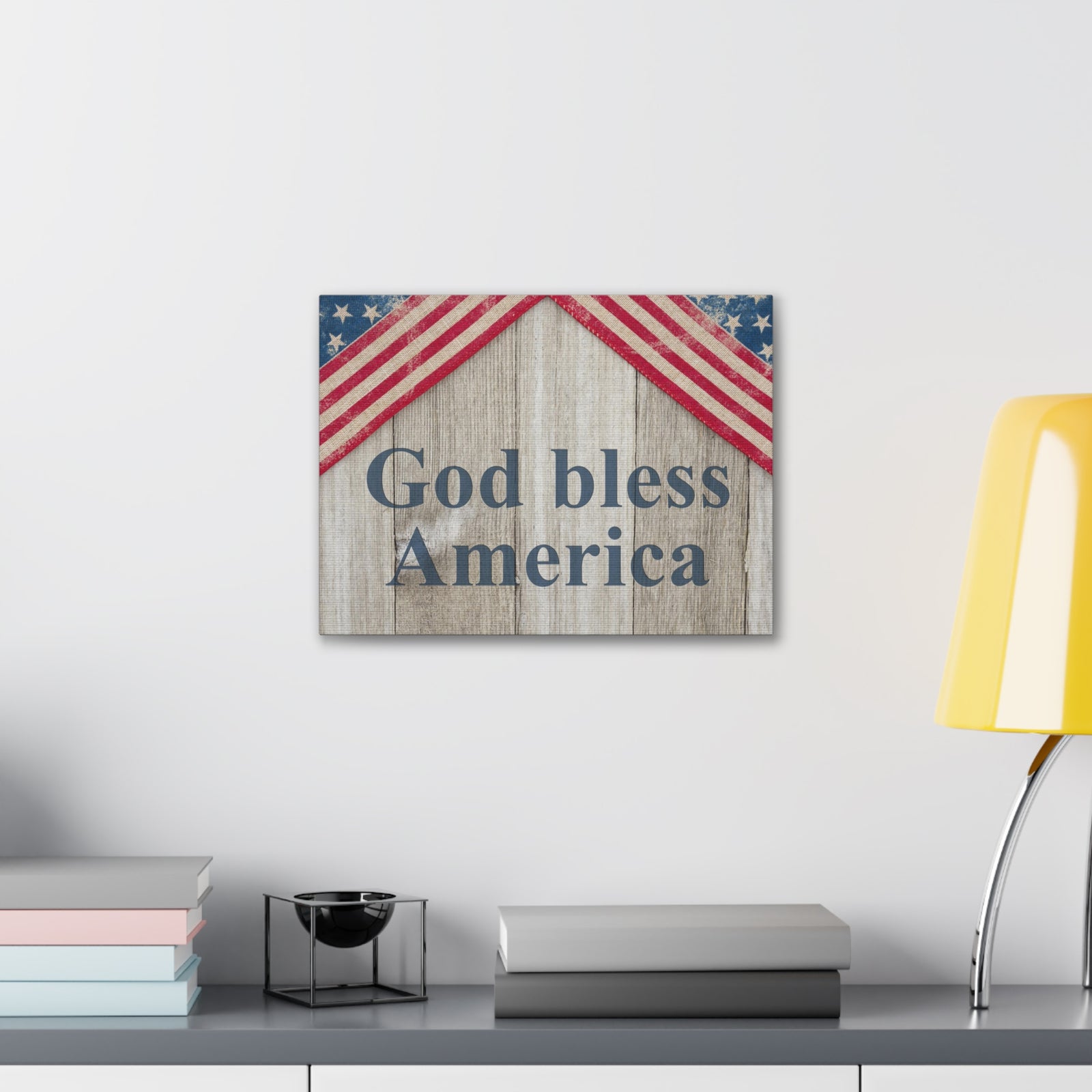God Bless America Patriotic Message Canvas Wall Art for Home Decor Ready-to-Hang-Express Your Love Gifts
