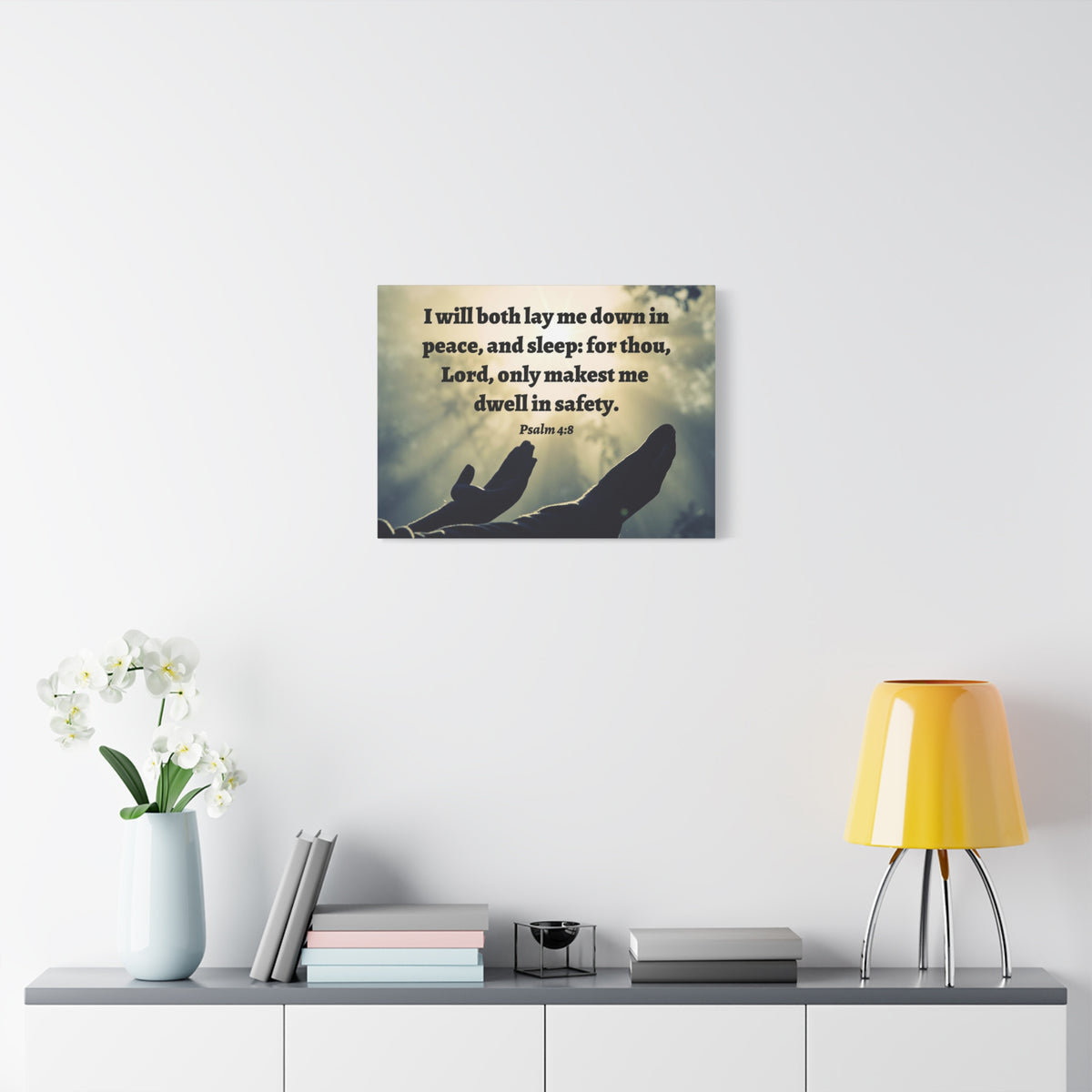 Scripture Walls Dwell In Safety Psalm 4:8 Bible Verse Canvas Christian Wall Art Ready to Hang-Express Your Love Gifts