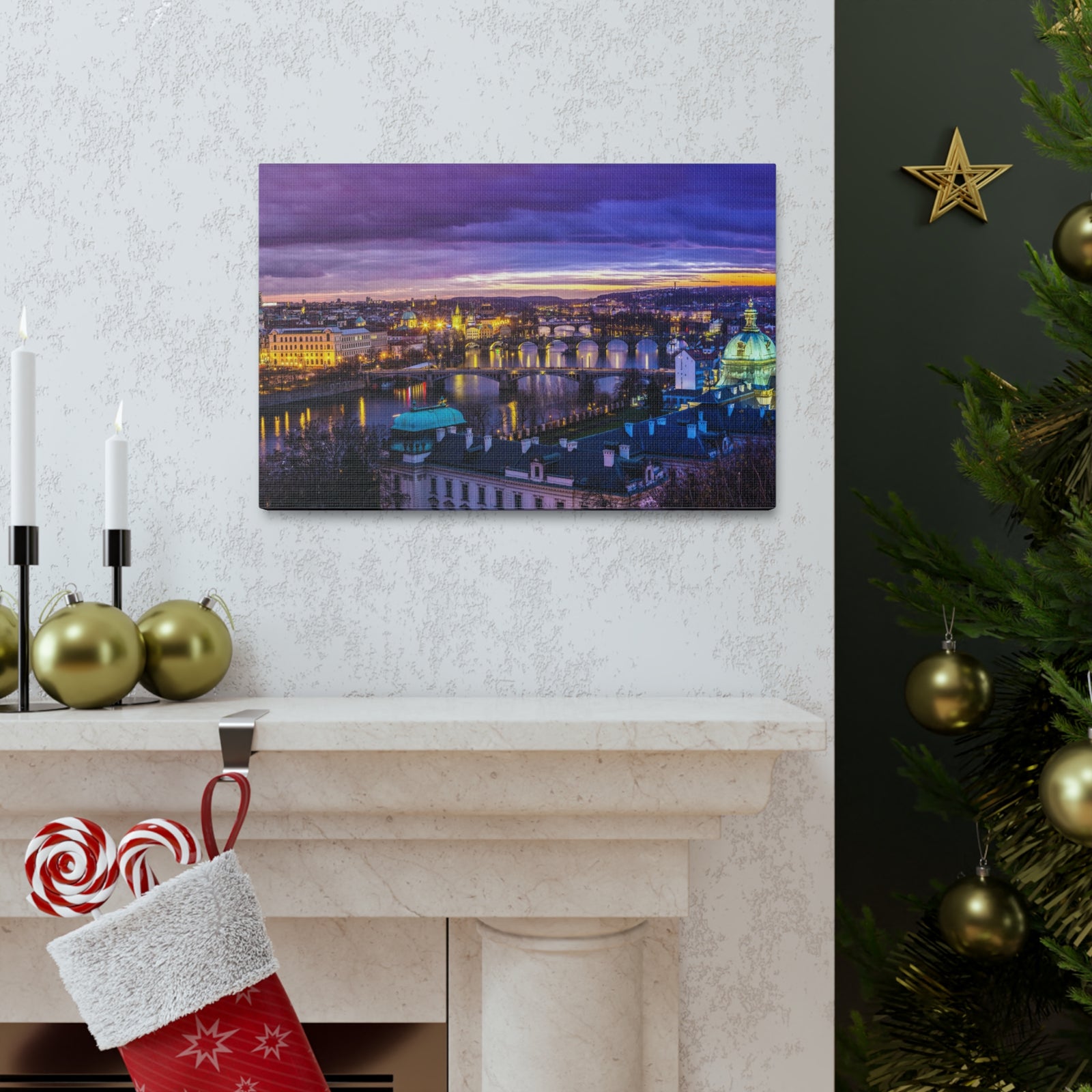 Prague Night Skyline Canvas Artwork High-Quality Breathtaking Stunning Cityscape for Home Decor Ready to Hang-Express Your Love Gifts