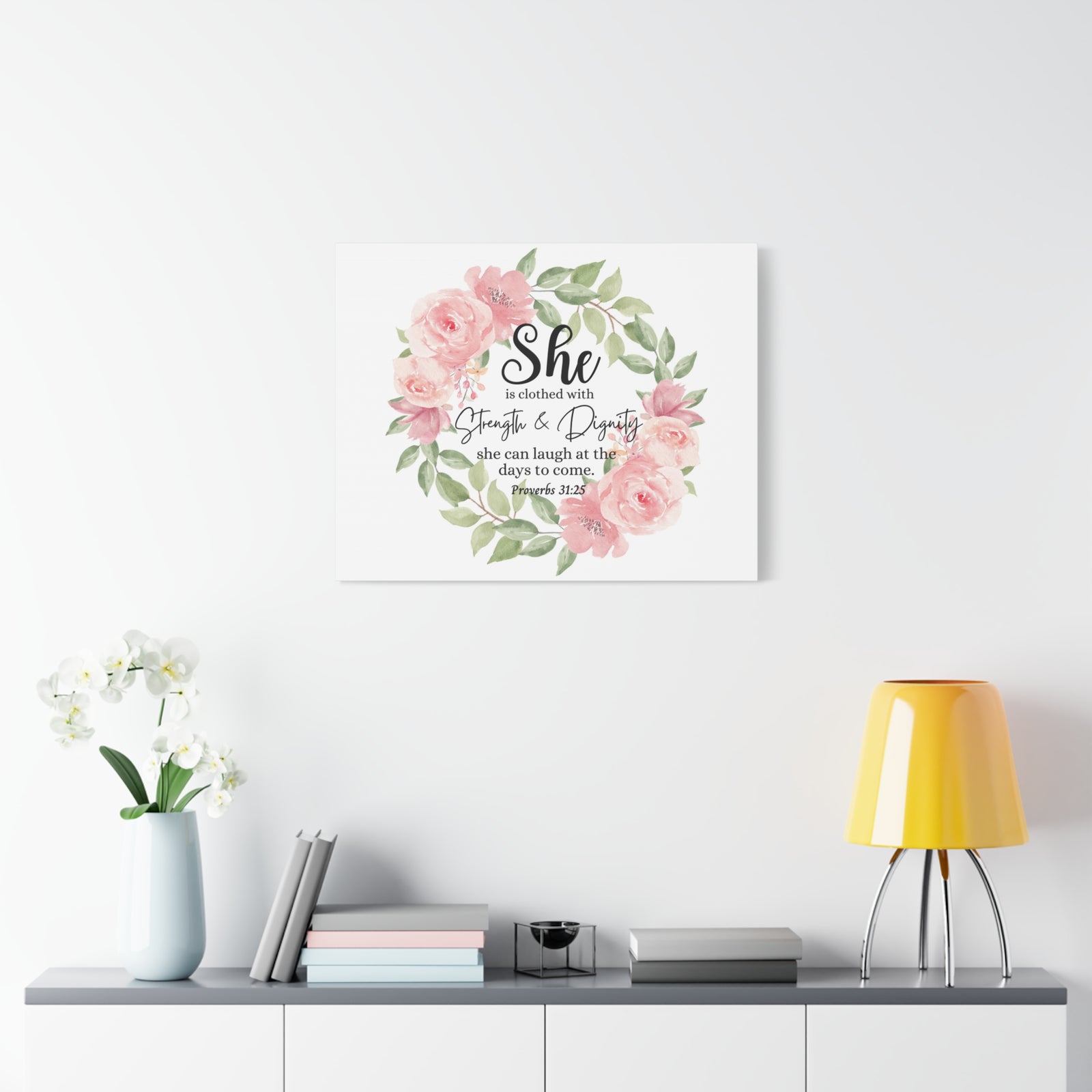 Scripture Walls Proverbs 31:25 She Has Strength and Dignity Bible Verse Canvas Christian Wall Art Ready to Hang Unframed-Express Your Love Gifts