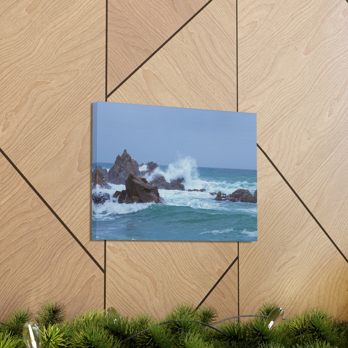 Sea Waves Crash Against Rocks Large Splashes Ocean Canvas Wall Art for Home Decor Ready-to-Hang-Express Your Love Gifts