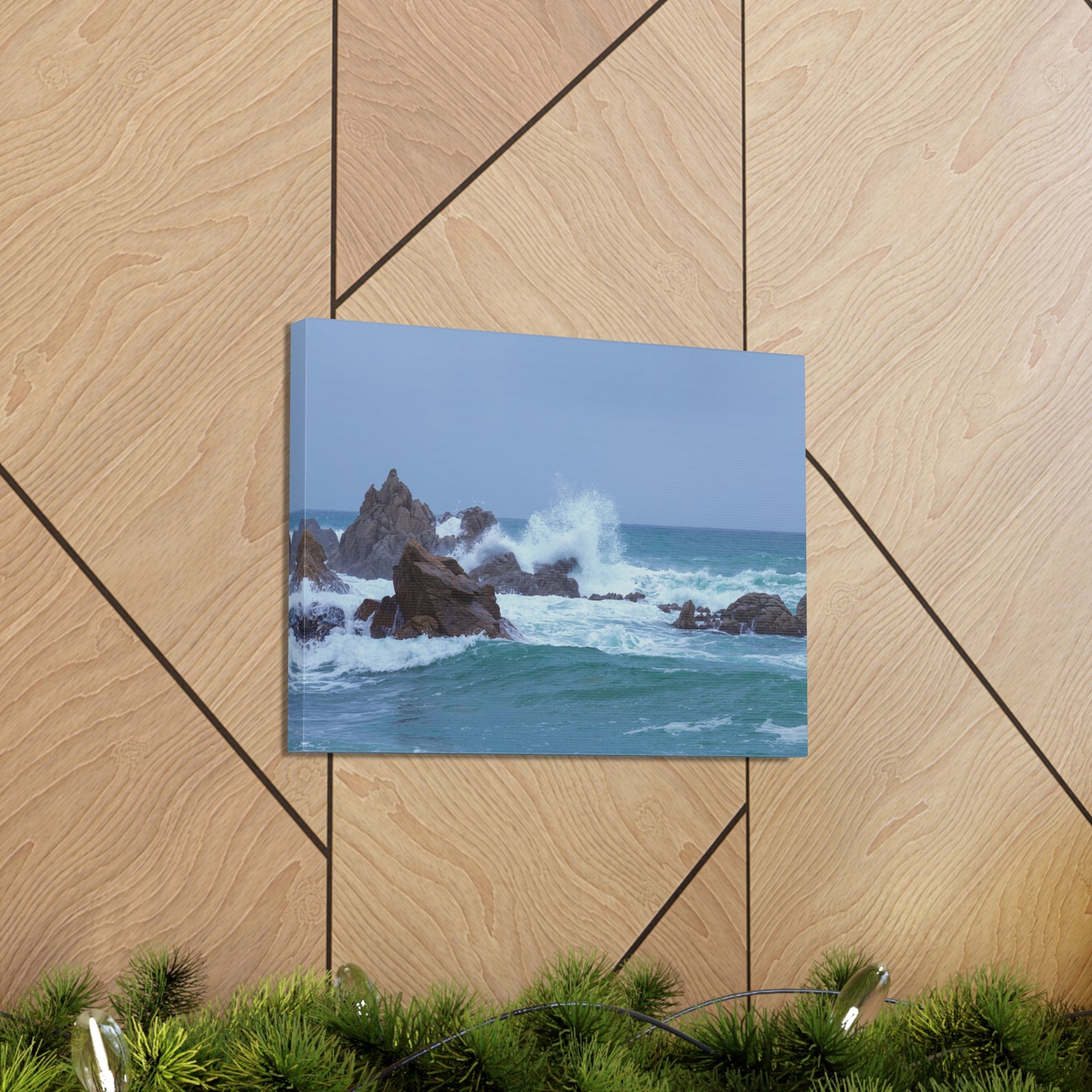 Sea Waves Crash Against Rocks Large Splashes Ocean Canvas Wall Art for Home Decor Ready-to-Hang-Express Your Love Gifts