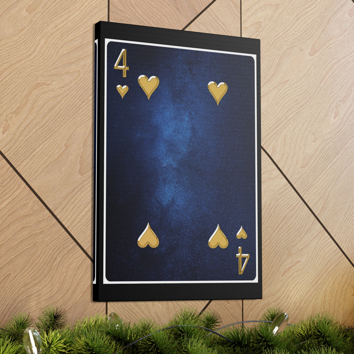 Four Of Hearts Space Background Playing Card Canvas Wall Art for Home Decor Ready-to-Hang-Express Your Love Gifts
