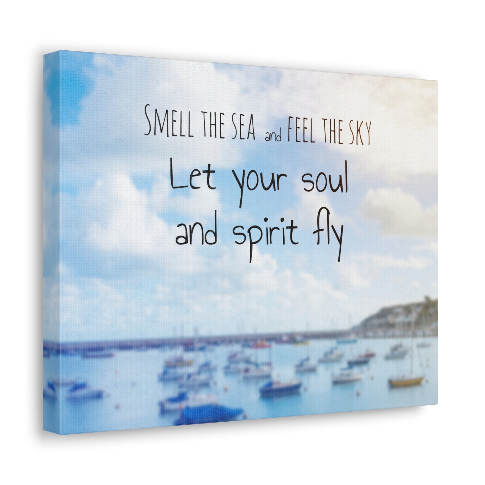 Inspirational Quote Canvas Smell The Sea And Feel The Sky Motivational Print Ready to Hang Artwork-Express Your Love Gifts