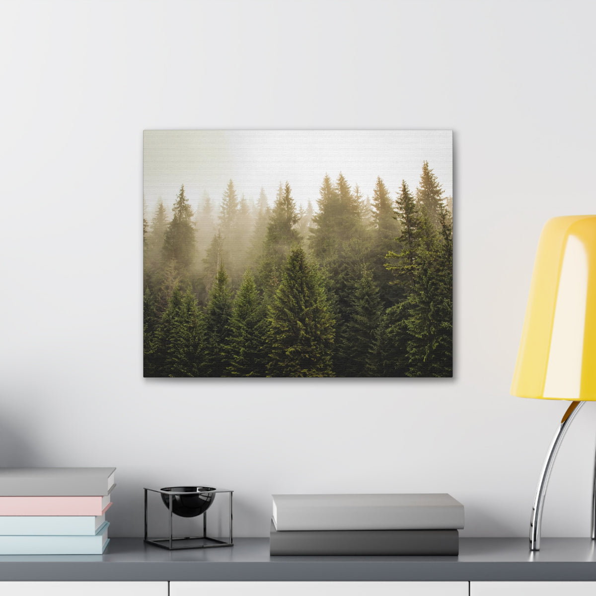 Misty Pine Tree Forest Nature Wilderness Photography Canvas Wall Art for Home Decor Ready-to-Hang-Express Your Love Gifts