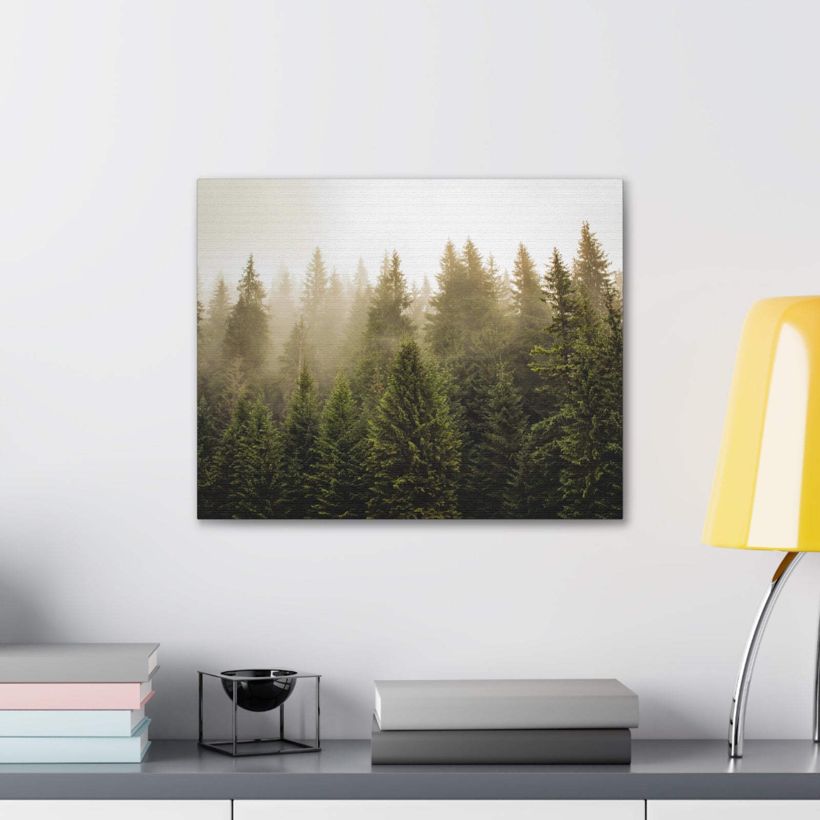 Misty Pine Tree Forest Nature Wilderness Photography Canvas Wall Art for Home Decor Ready-to-Hang-Express Your Love Gifts