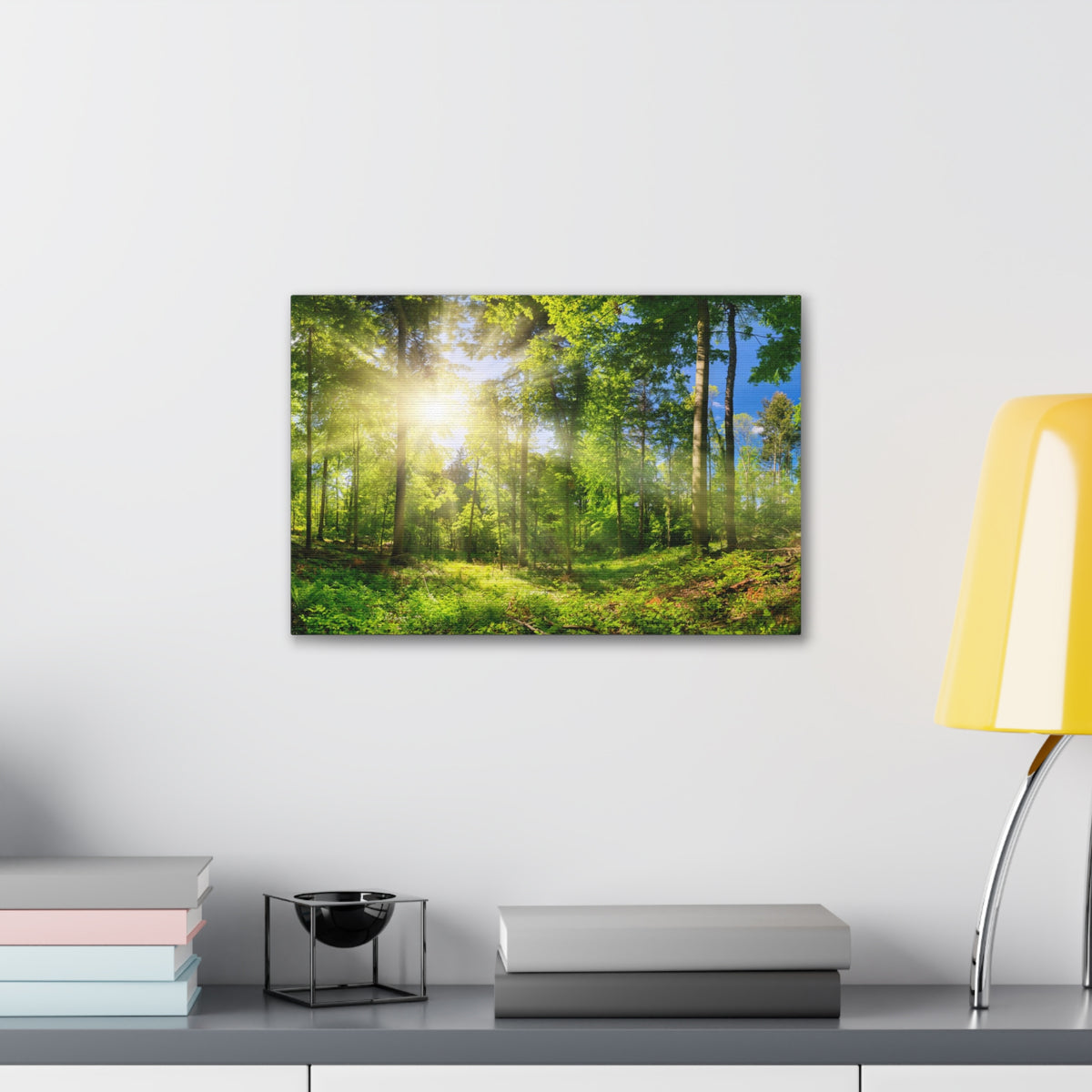 Sunrise Through Green Forest Nature Wilderness Photography Canvas Wall Art for Home Decor Ready-to-Hang-Express Your Love Gifts