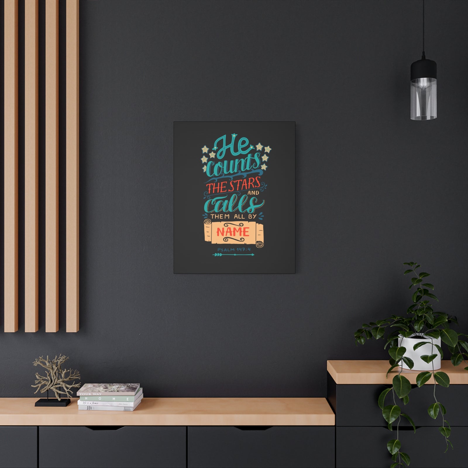 Scripture Canvas He Counts The Stars Psalm 147:4 Christian Wall Art Bible Verse Print Ready to Hang-Express Your Love Gifts