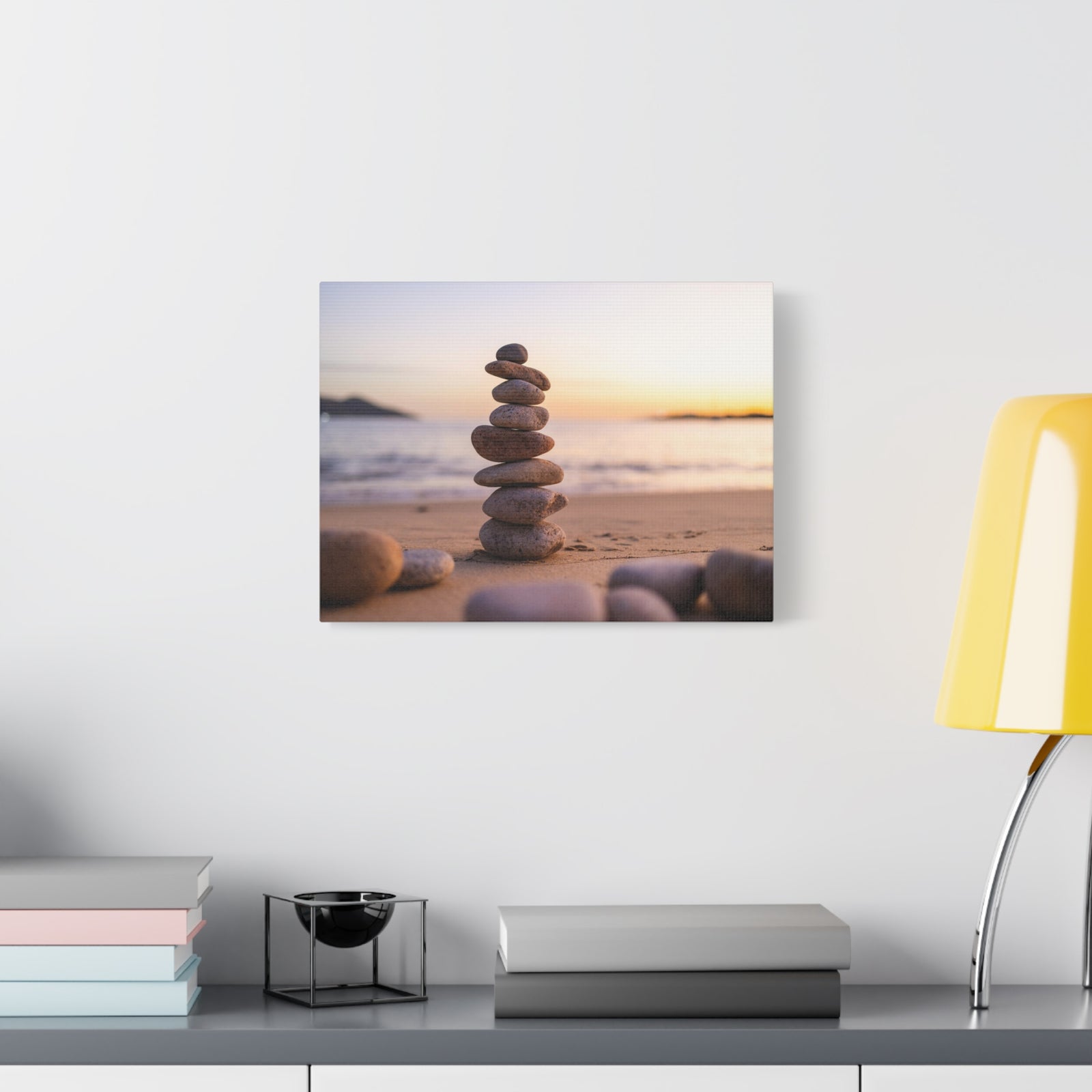 Pebbles Stack Over Blue Sea Nature Wilderness Photography Canvas Wall Art for Home Decor Ready-to-Hang-Express Your Love Gifts