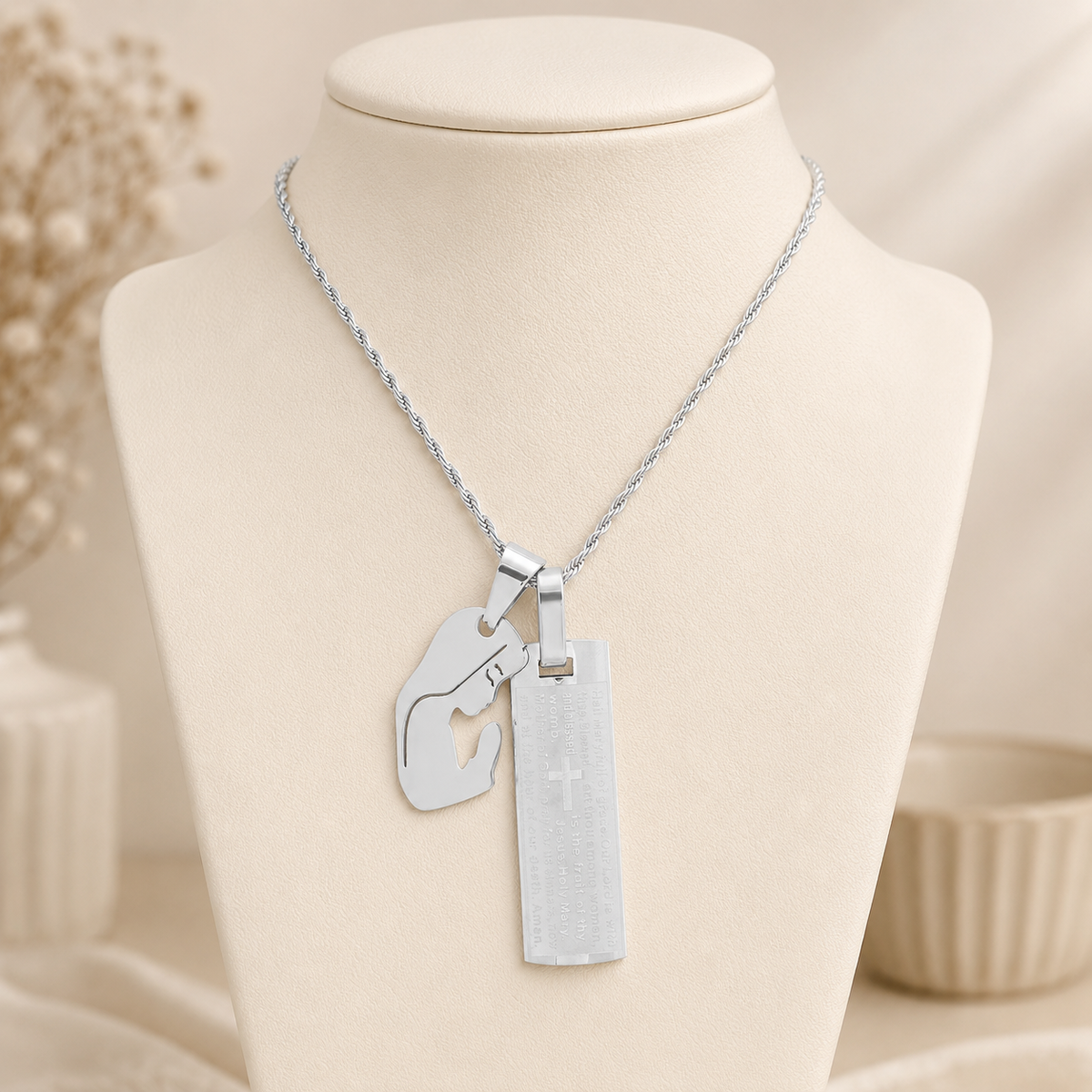 Hail Mary Men's Stainless Steel or 18K Gold Plated Pendant Necklace 24" Chain-Express Your Love Gifts