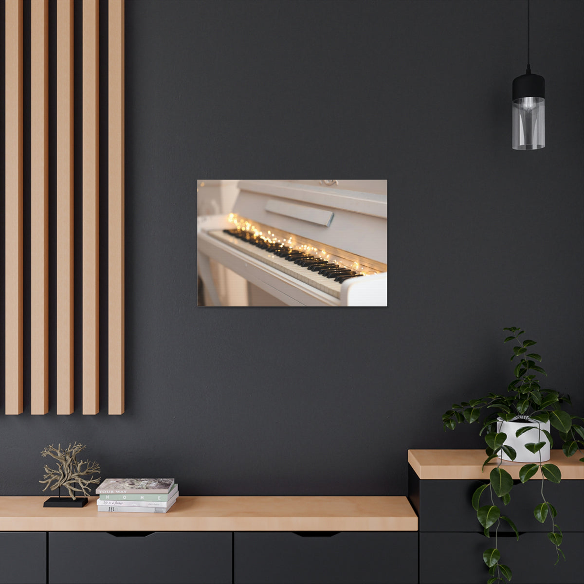 Piano with Glowing Garland Music Lover's Delight Piano Keyboard Canvas Wall Art for Home Decor Ready-to-Hang-Express Your Love Gifts