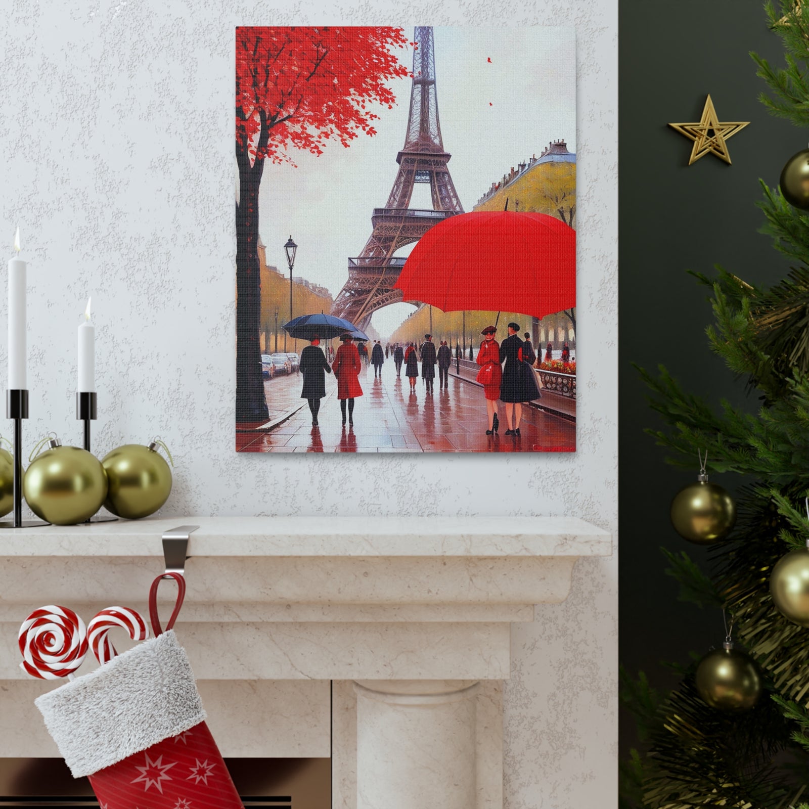 Eiffel Tower Big Red Umbrella Paris France Canvas Artwork High-Quality Breathtaking French City for Home Decor Ready to Hang-Express Your Love Gifts