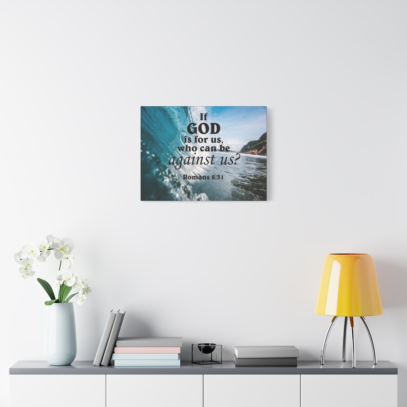 Scripture Canvas Fearless Romans 8:31Christian Wall Art Bible Verse Print Ready to Hang-Express Your Love Gifts