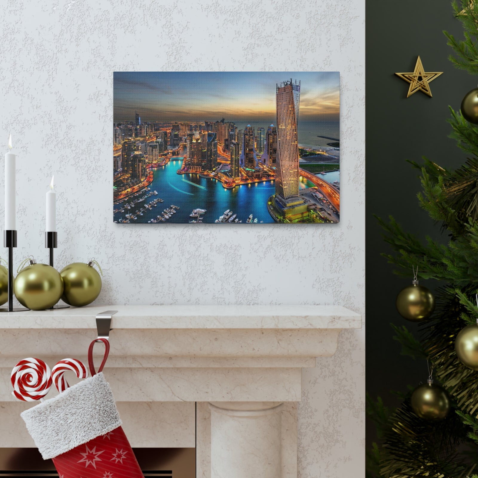 Dubai Night Skyline Canvas Artwork High-Quality Breathtaking Stunning Cityscape for Home Decor Ready to Hang-Express Your Love Gifts