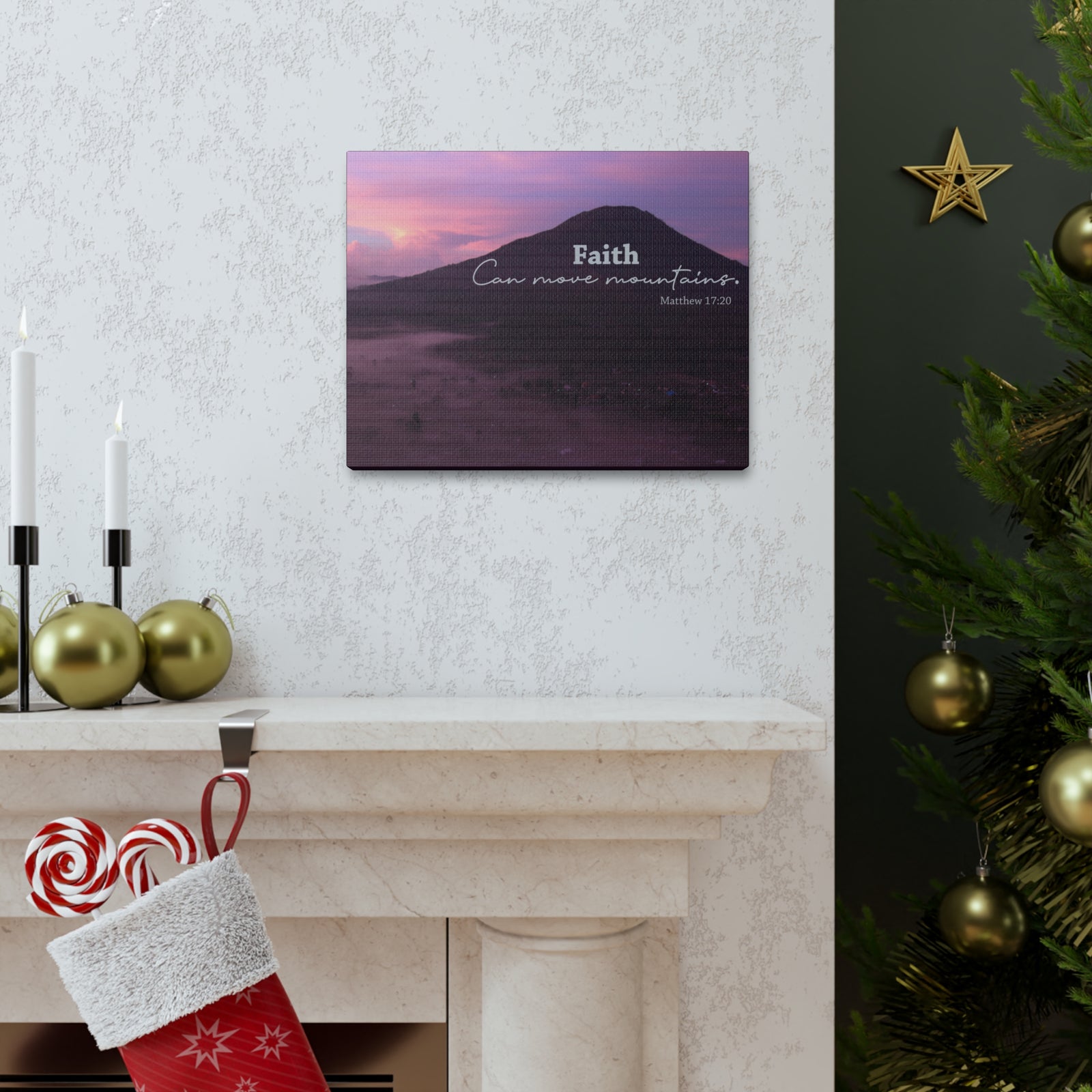 Scripture Canvas Move Mountains Matthew 17:20 Pink Christian Wall Art Bible Verse Print Ready to Hang-Express Your Love Gifts