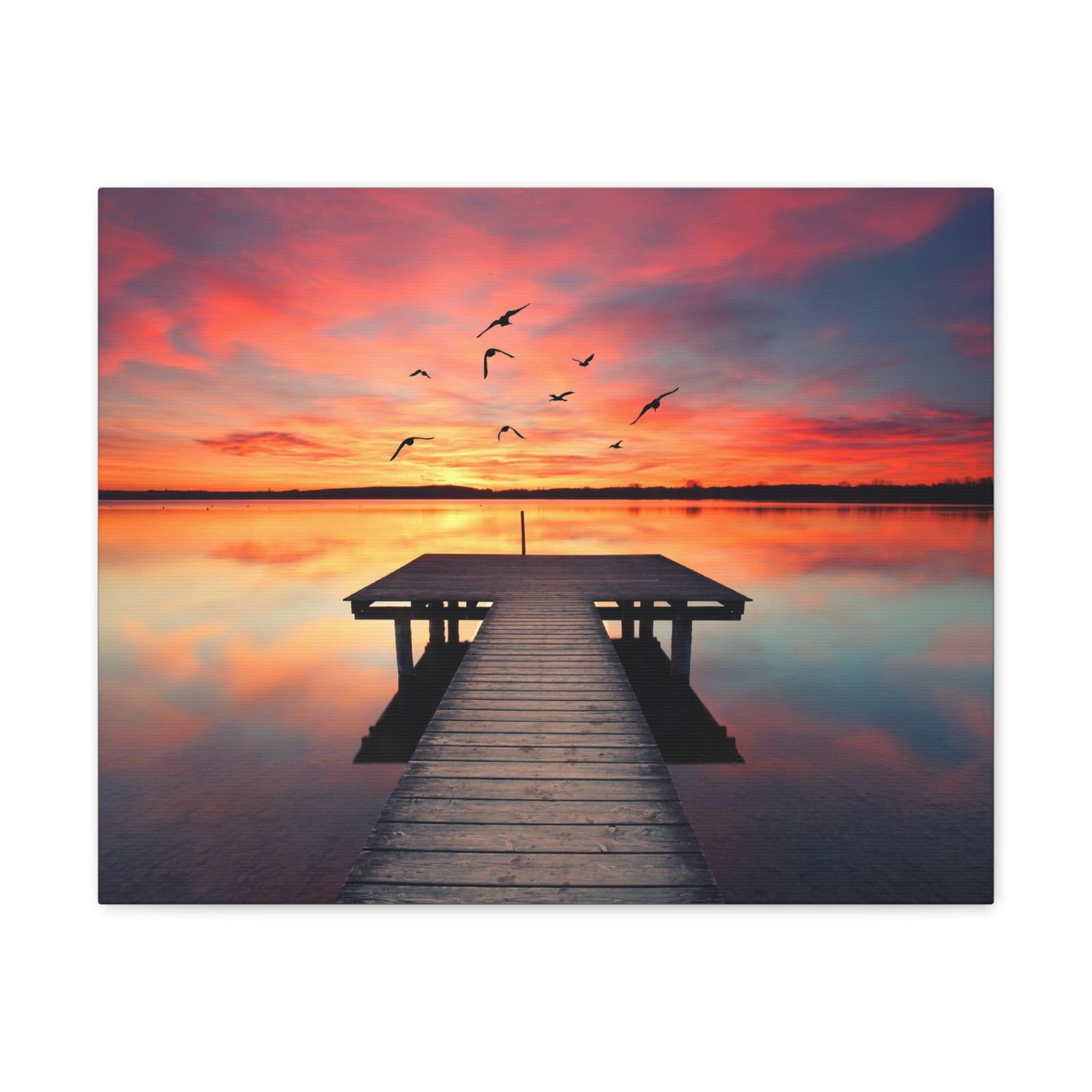 Wooden Bridge Lake View Dawn Nature Wilderness Photography Canvas Wall Art for Home Decor Ready-to-Hang-Express Your Love Gifts