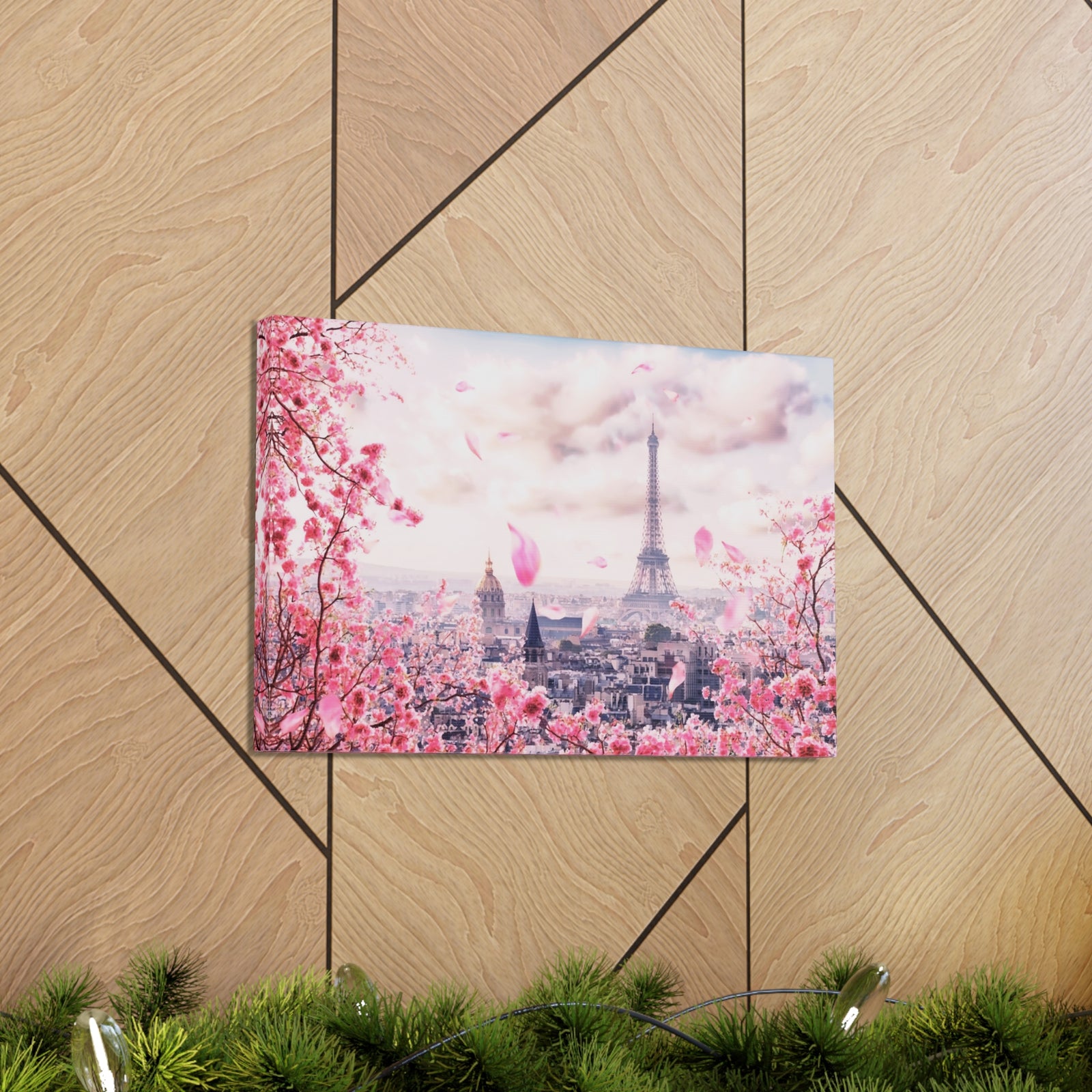Paris Pink Tree Eiffel Tower France Canvas Artwork High-Quality Breathtaking French City for Home Decor Ready to Hang-Express Your Love Gifts