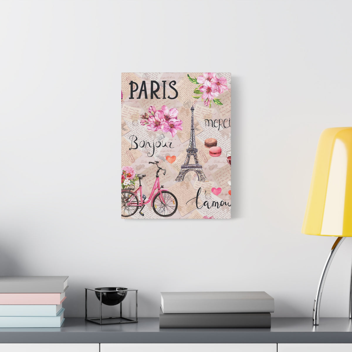 Eiffel Tower Pink Bike Paris Illustration France Canvas Artwork High-Quality Breathtaking French City for Home Decor Ready to Hang-Express Your Love Gifts