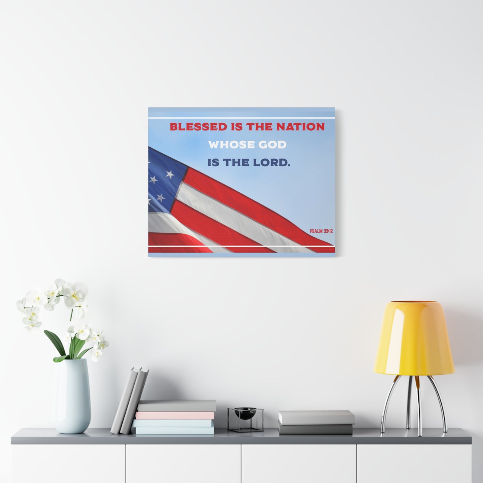 Scripture Canvas Blessed Is The Nation Psalm 33:12 Christian Wall Art Bible Verse Print Ready to Hang-Express Your Love Gifts