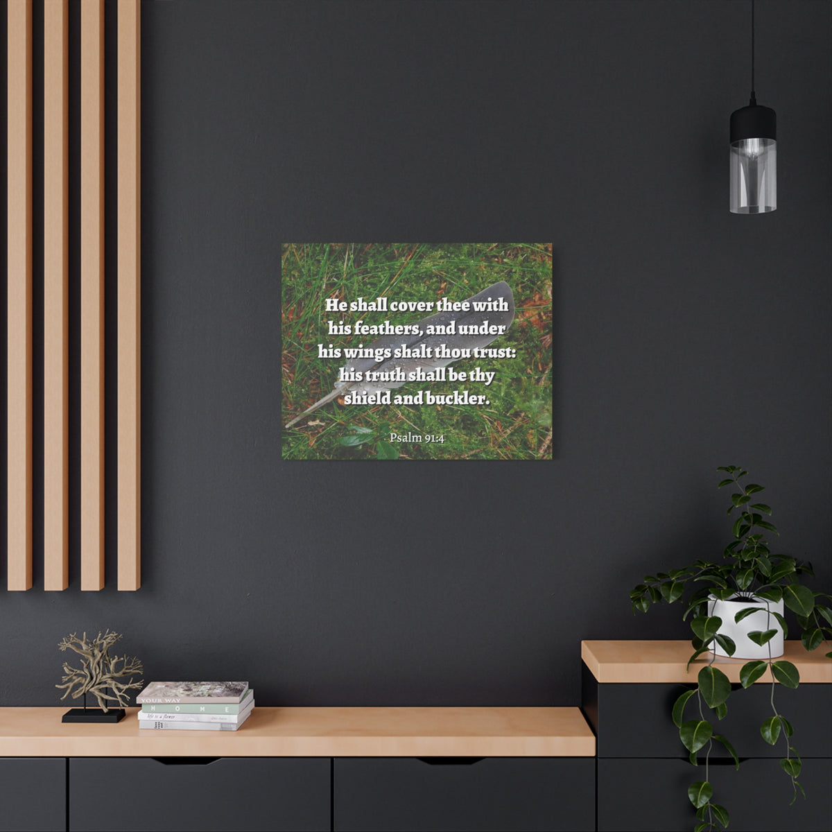 Scripture Canvas Shield And Buckler Psalms 91:4 Christian Wall Art Bible Verse Print Ready to Hang-Express Your Love Gifts