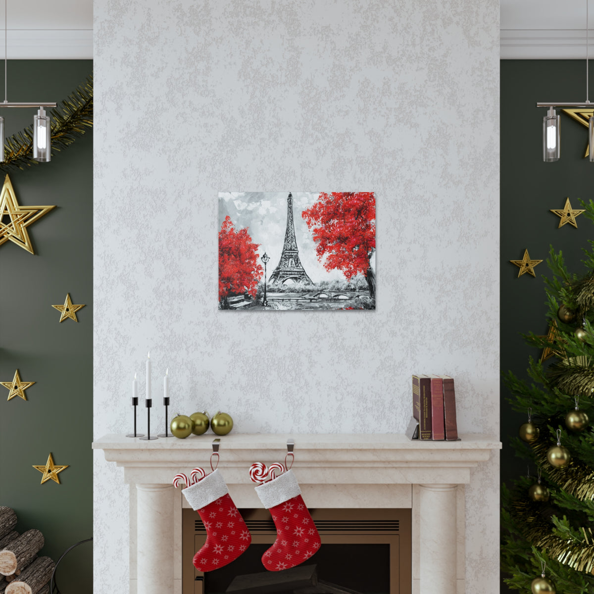 Paris Red Tree Eiffel Tower France Canvas Artwork High-Quality Breathtaking French City for Home Decor Ready to Hang-Express Your Love Gifts