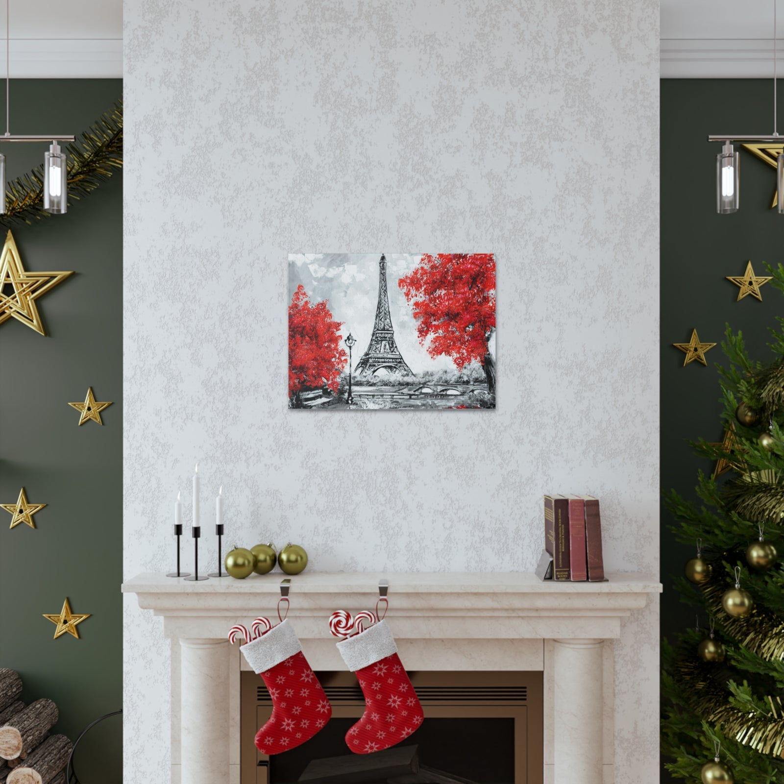 Paris Red Tree Eiffel Tower France Canvas Artwork High-Quality Breathtaking French City for Home Decor Ready to Hang-Express Your Love Gifts