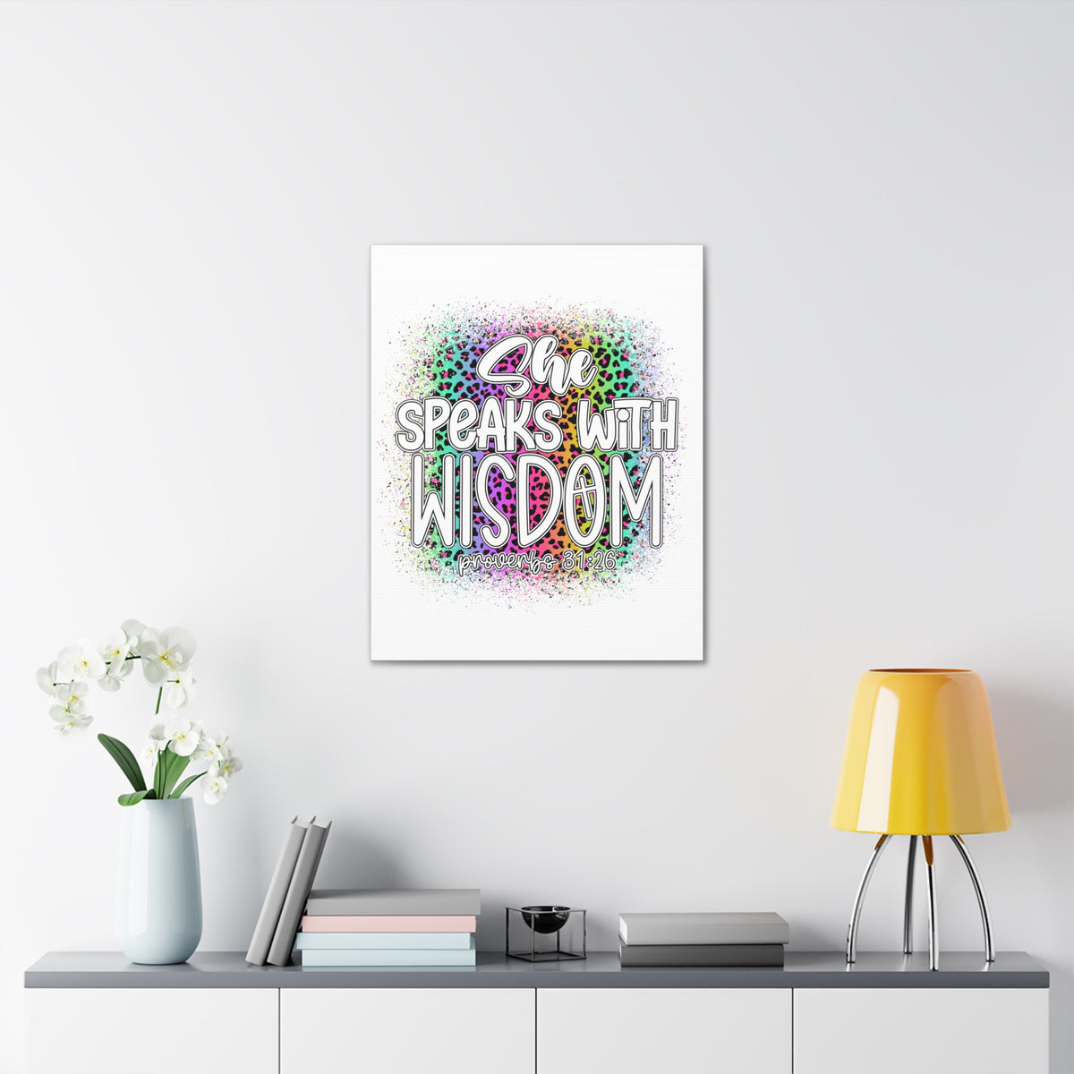 Scripture Walls Proverbs 31:26 She Speaks With Wisdom Colorful Bible Verse Canvas Christian Wall Art Ready to Hang Unframed-Express Your Love Gifts