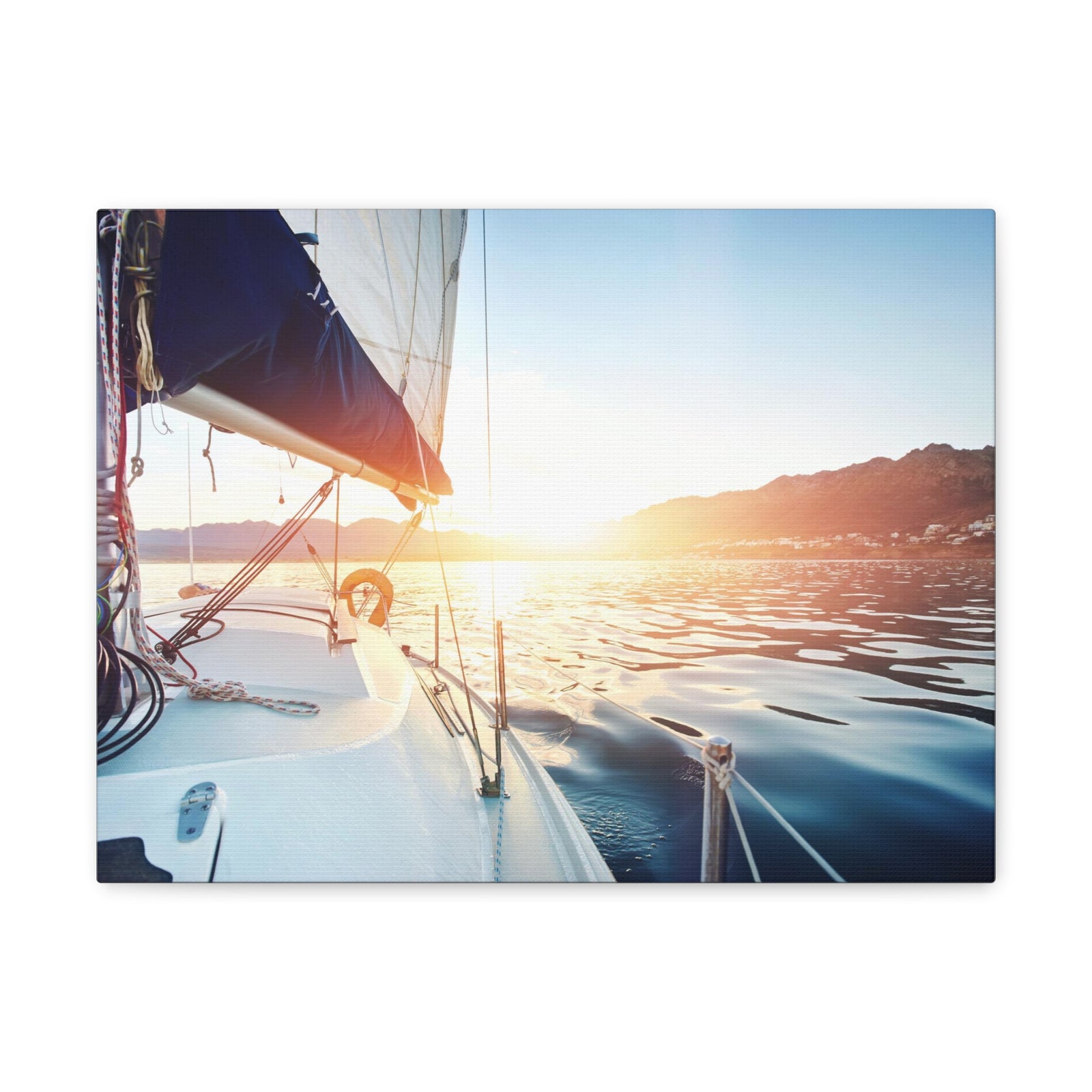 Sailing Yacht Boat On ocean At Sunset Ocean Canvas Wall Art for Home Decor Ready-to-Hang-Express Your Love Gifts