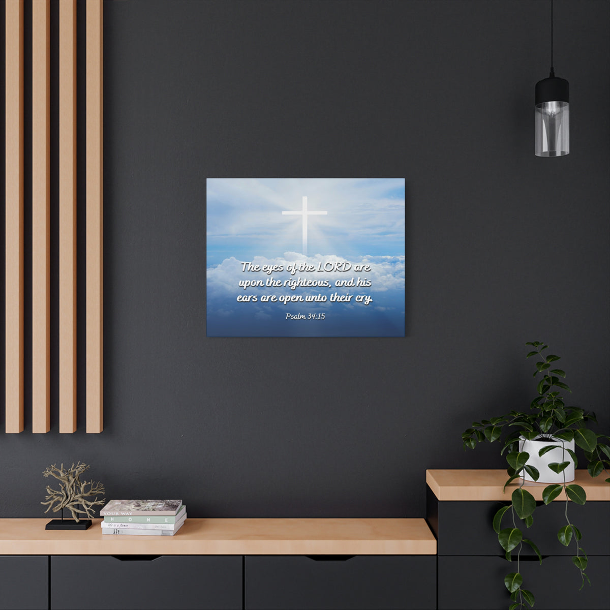 Scripture Canvas The Righteous Psalm 34:15 Christian Wall Art Bible Verse Print Ready to Hang-Express Your Love Gifts