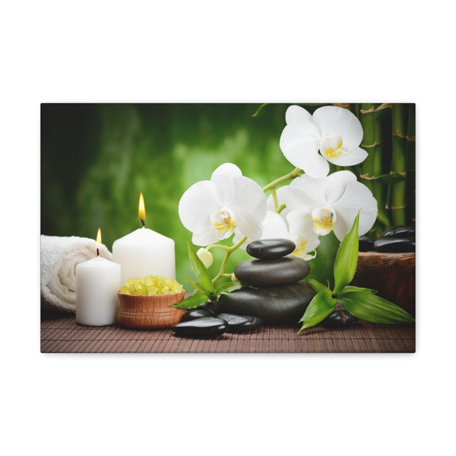 Zen Stones and Orchid Forest Floral Nature Photography Canvas Wall Art for Home Decor Ready-to-Hang-Express Your Love Gifts