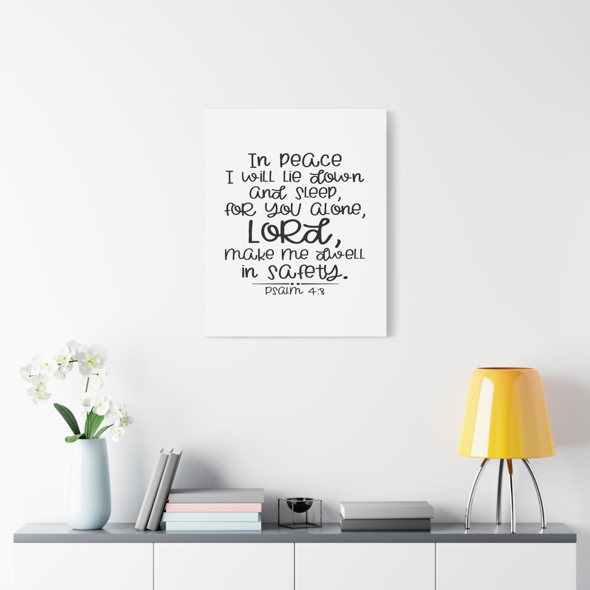 Scripture Canvas Dwell In Safety Psalm 4:8 Christian Wall Art Print Ready to Hang-Express Your Love Gifts