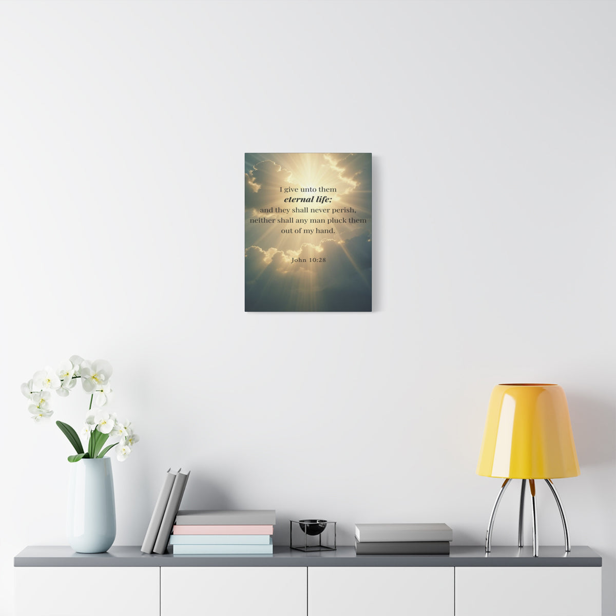 Scripture Walls John 10:28 Eternal Assurance Bible Verse Canvas Christian Wall Art Ready to Hang Unframed-Express Your Love Gifts