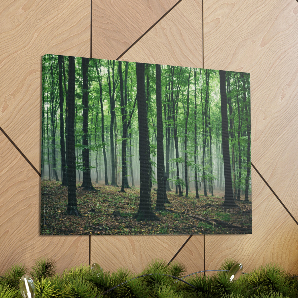 Misty Green Pine Tree Forest Nature Wilderness Photography Canvas Wall Art for Home Decor Ready-to-Hang-Express Your Love Gifts