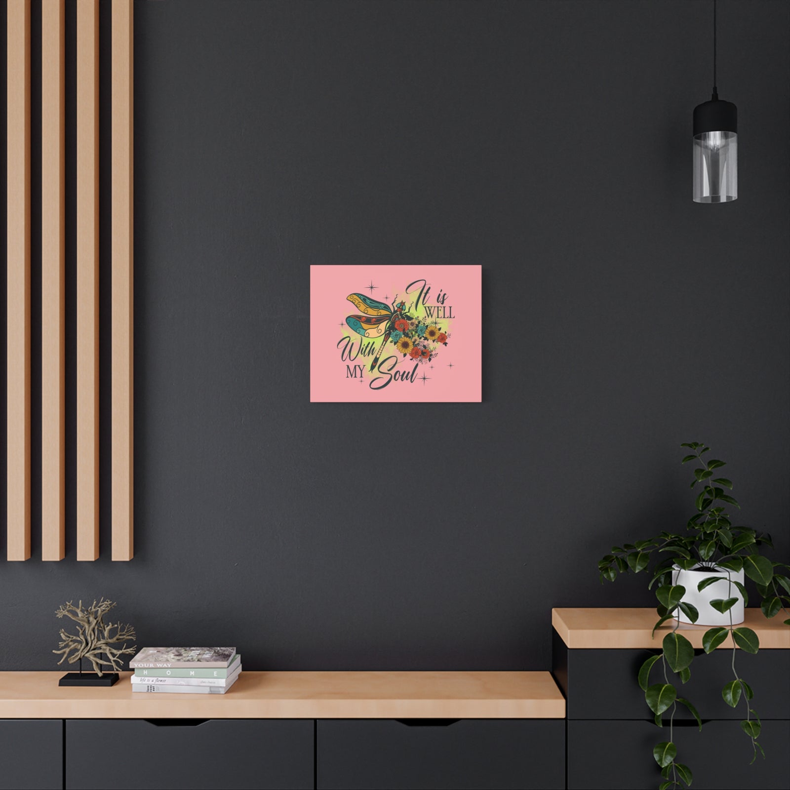 Scripture Canvas It Is Well Psalm 42:7 Dragonfly Green Christian Wall Art Bible Verse Print Ready to Hang-Express Your Love Gifts
