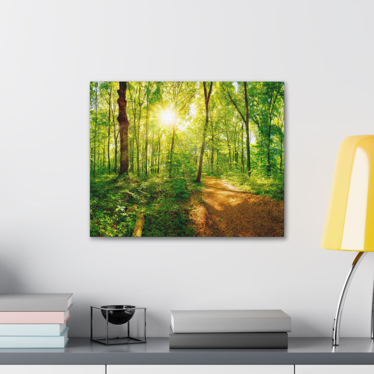 Green Forest Sunlight Nature Wilderness Photography Canvas Wall Art for Home Decor Ready-to-Hang-Express Your Love Gifts